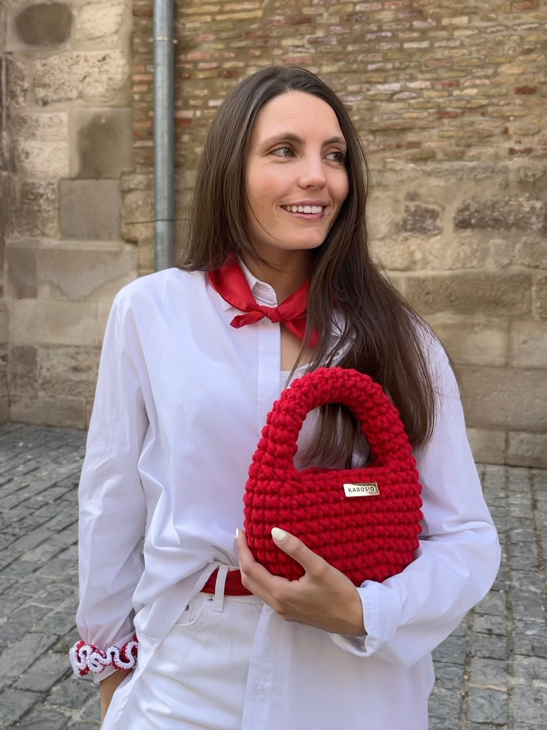 Bolso de Mano Kabosio Coco Crochet Rojo
