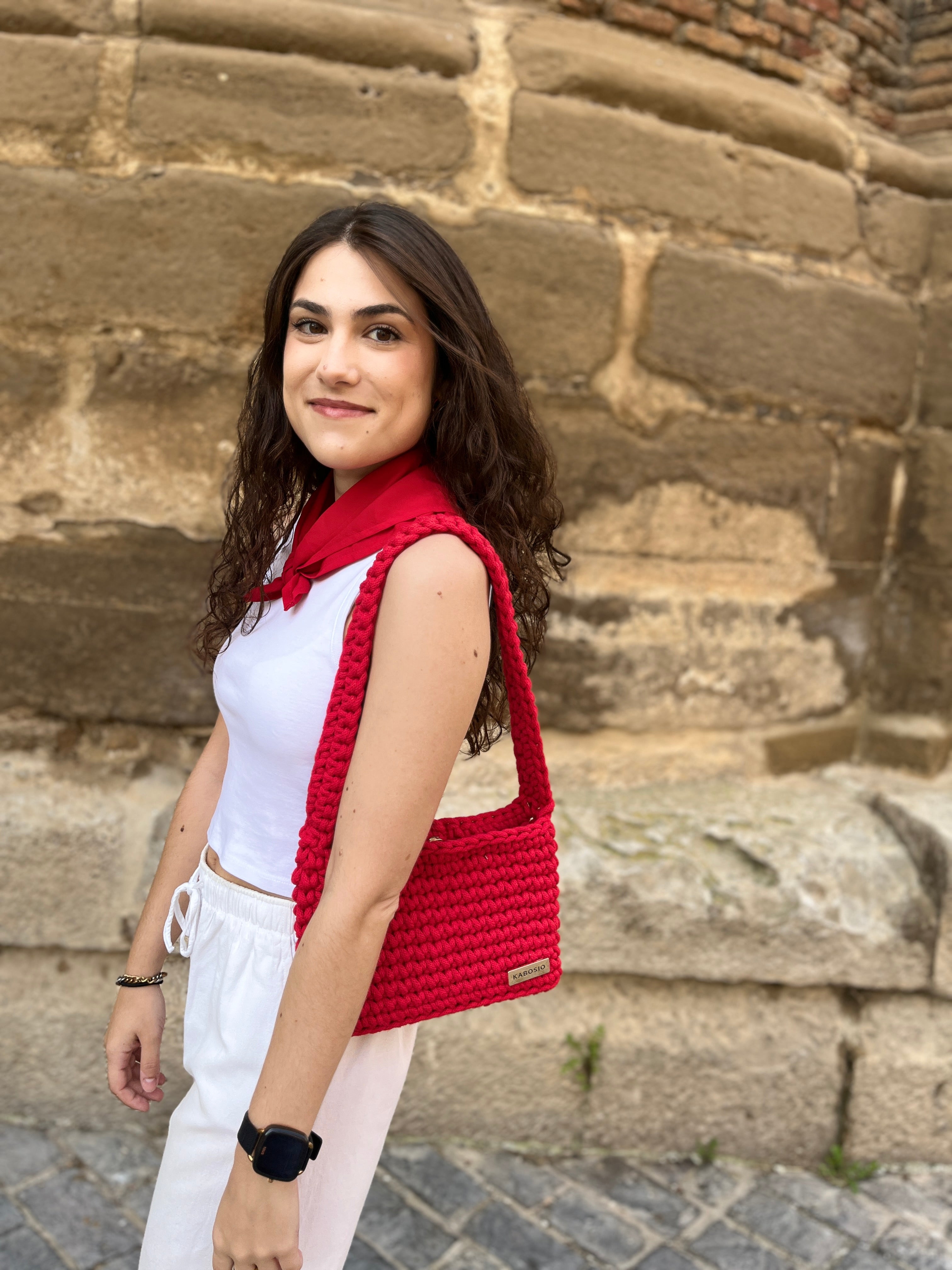 Bolso Hombro y Bandolera Kabosio Original Crochet Rojo