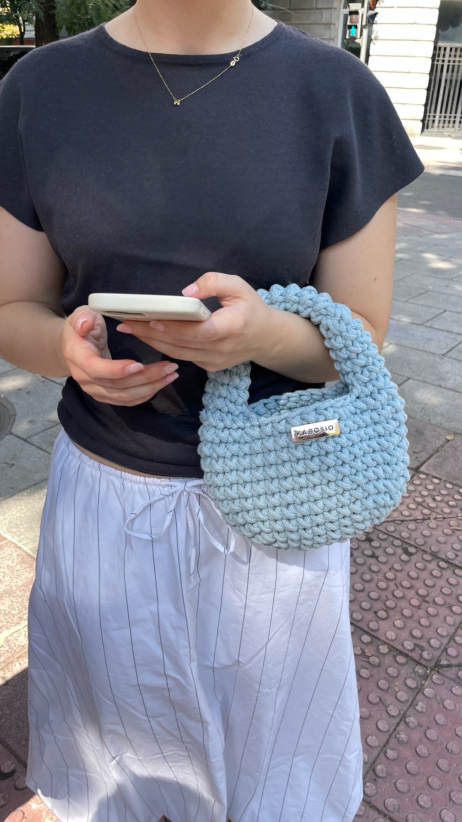 Bolso de Mano Kabosio Coco Crochet Baby-Blue