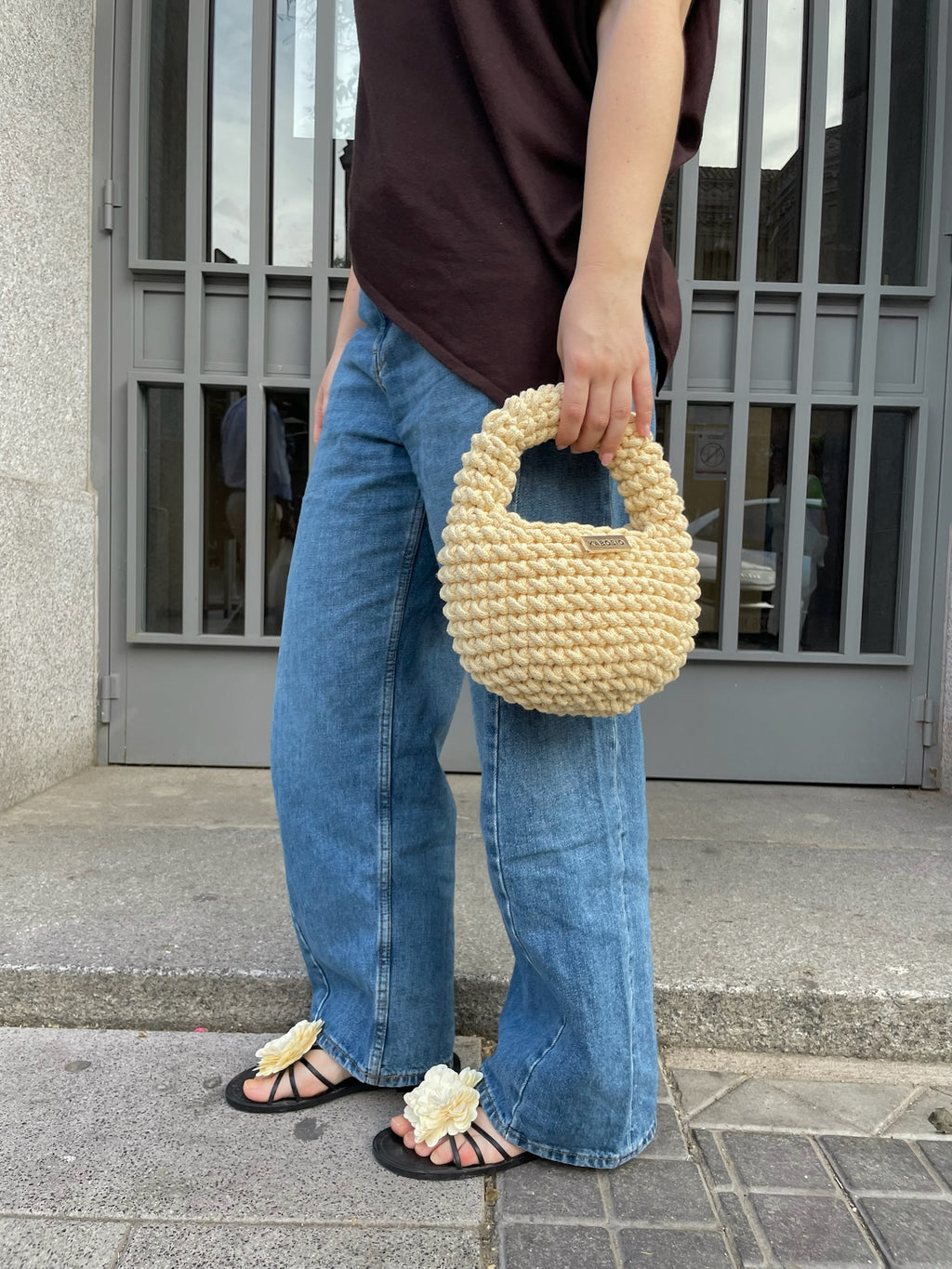 Bolso de Mano Kabosio Coco Crochet Mantequilla