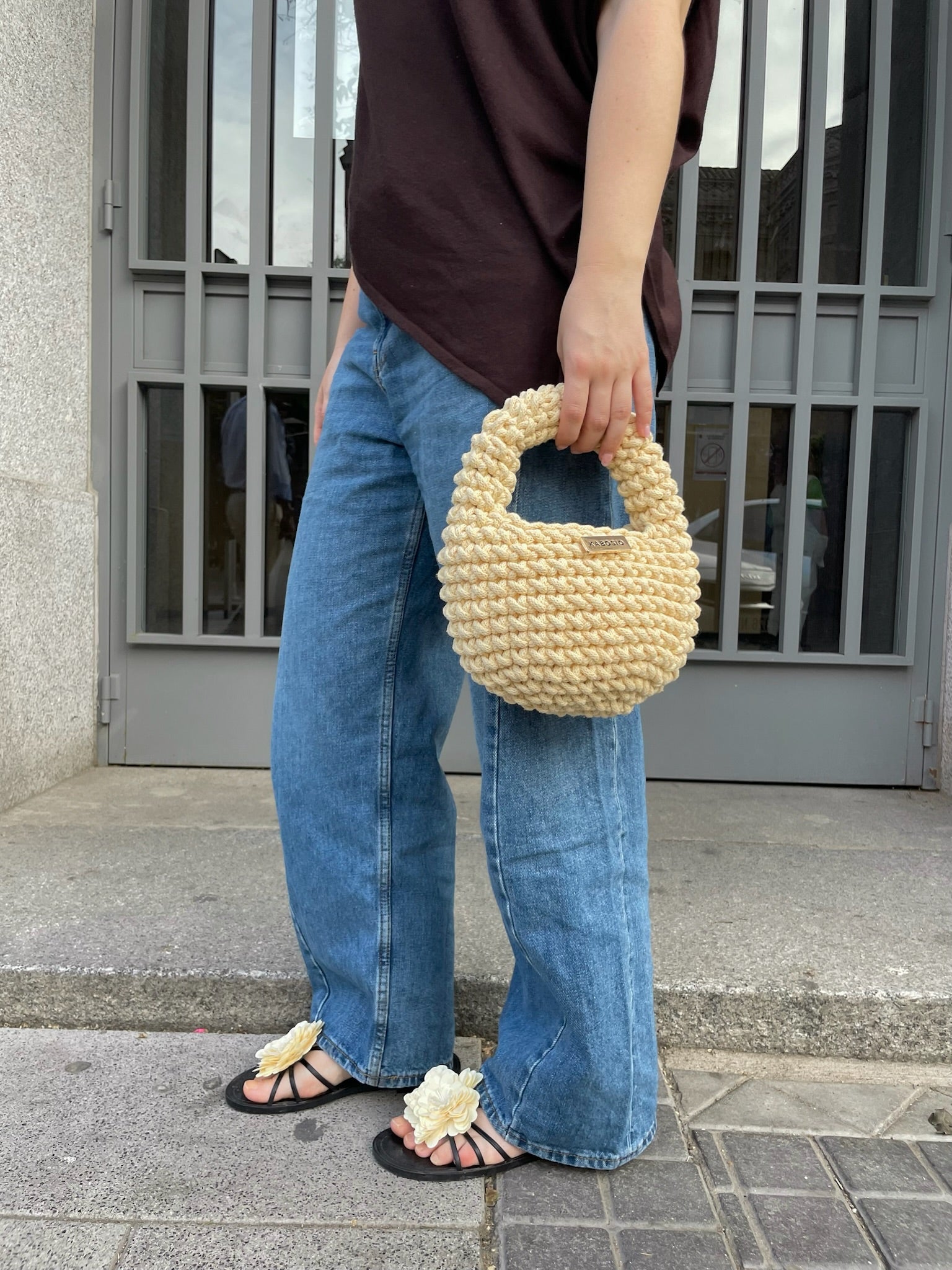 Bolso de Mano Kabosio Coco Crochet Mantequilla