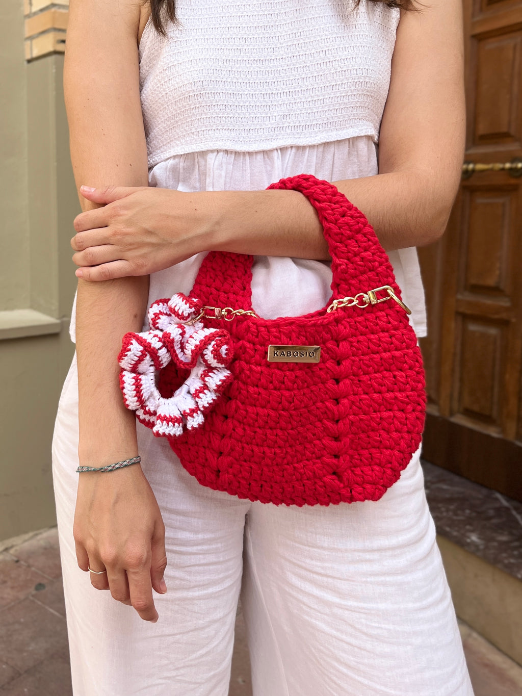 Bolso de Mano Kabosio Luna Crochet Rojo