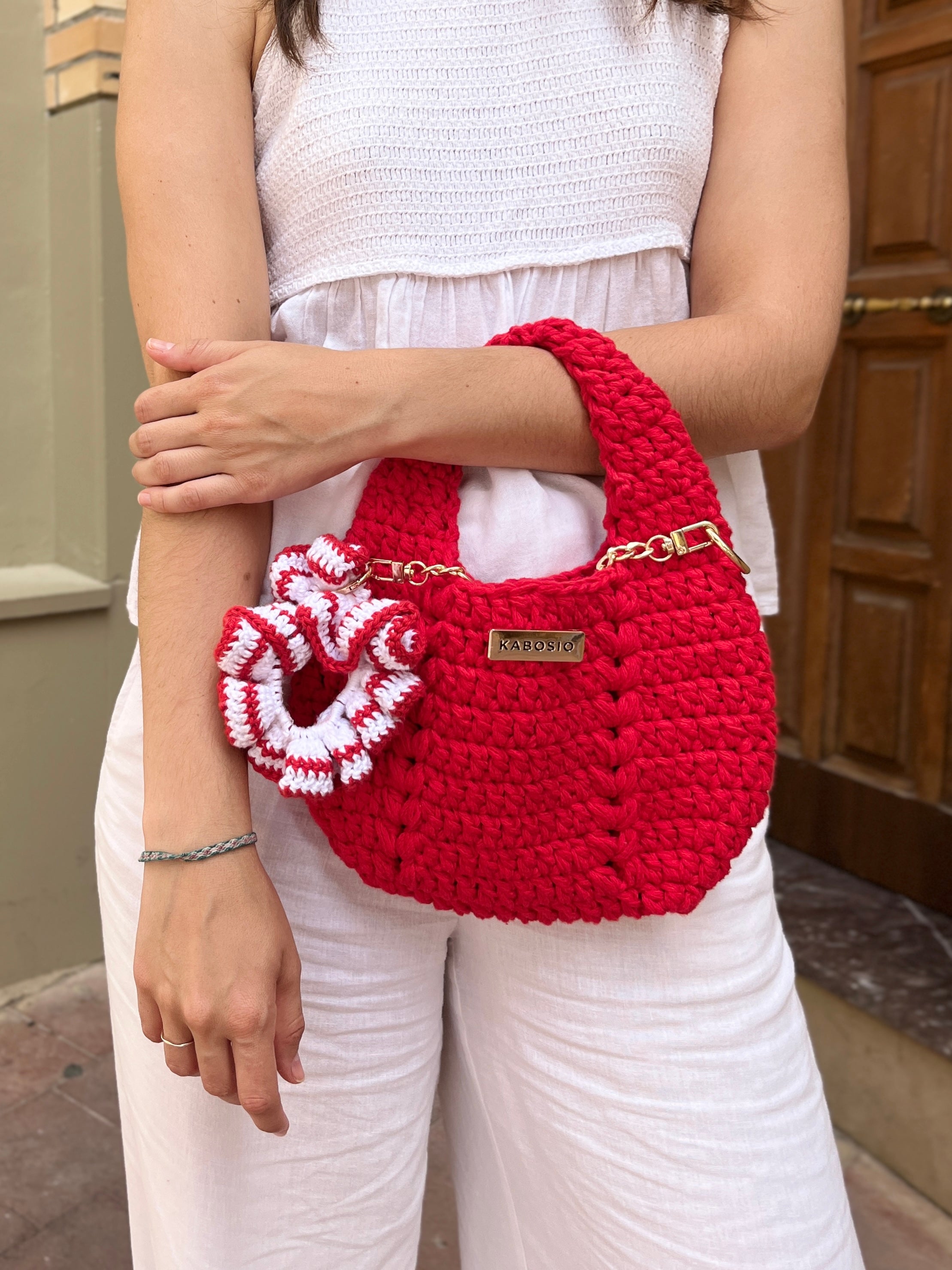 Bolso de Mano Kabosio Luna Crochet Rojo