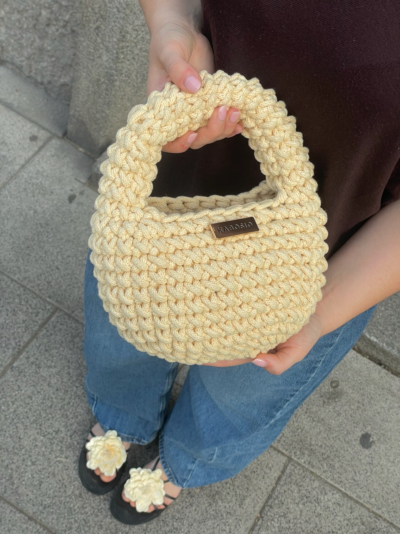 Bolso de Mano Kabosio Coco Crochet Mantequilla
