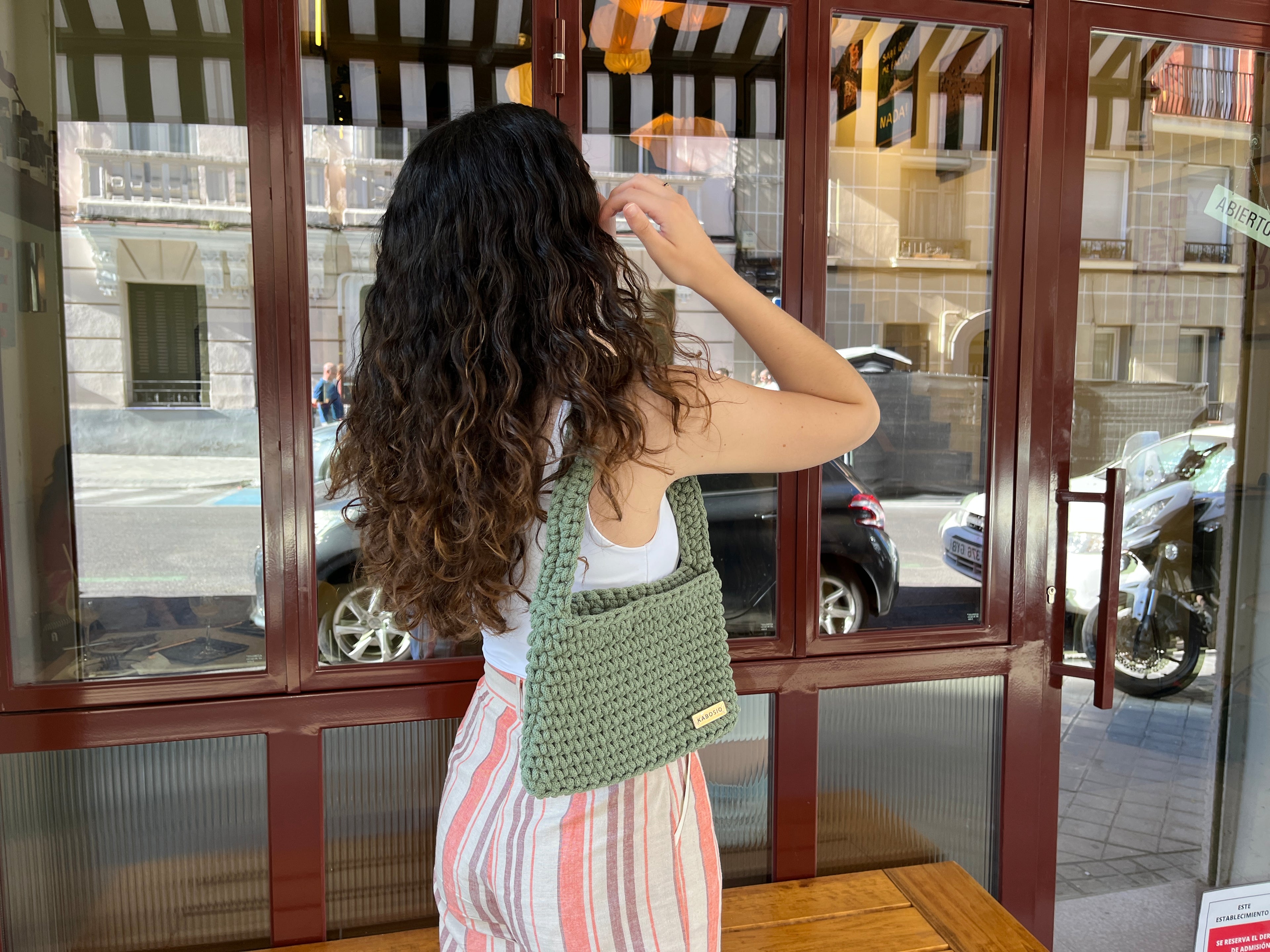 Bolso Hombro y Bandolera Kabosio Original Crochet Eucalipto