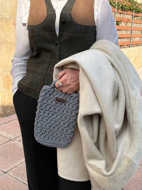 Bolso Bandolera Kabosio Hobo Crochet Gris