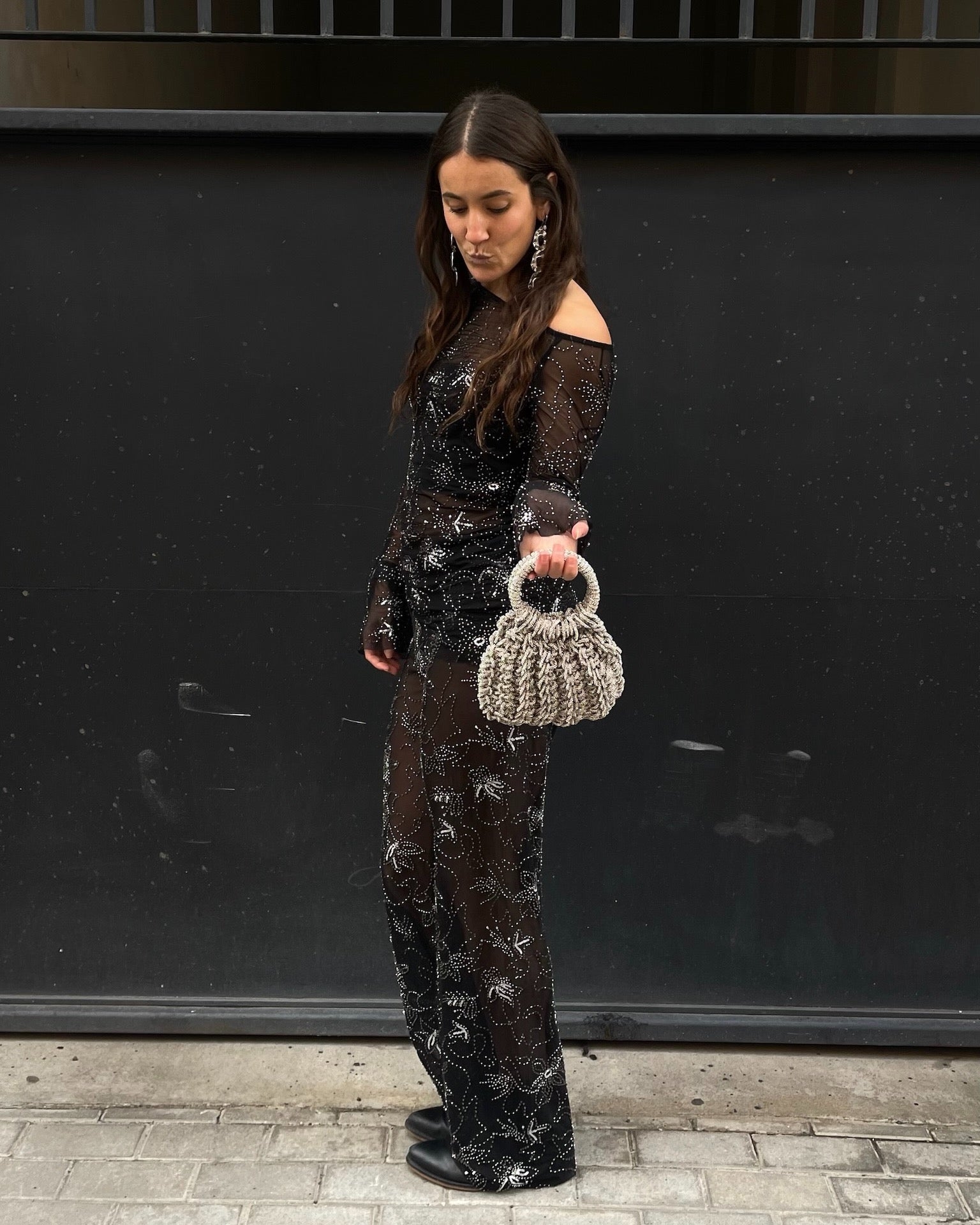 Bolso de Fiesta Kabosio Aura Crochet Plata
