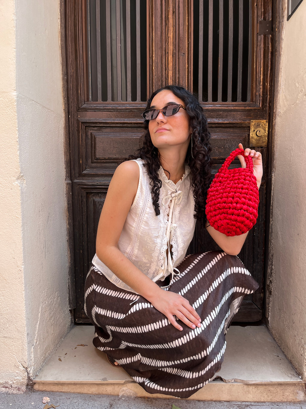 Bolso de Mano Kabosio Perla Crochet Rojo