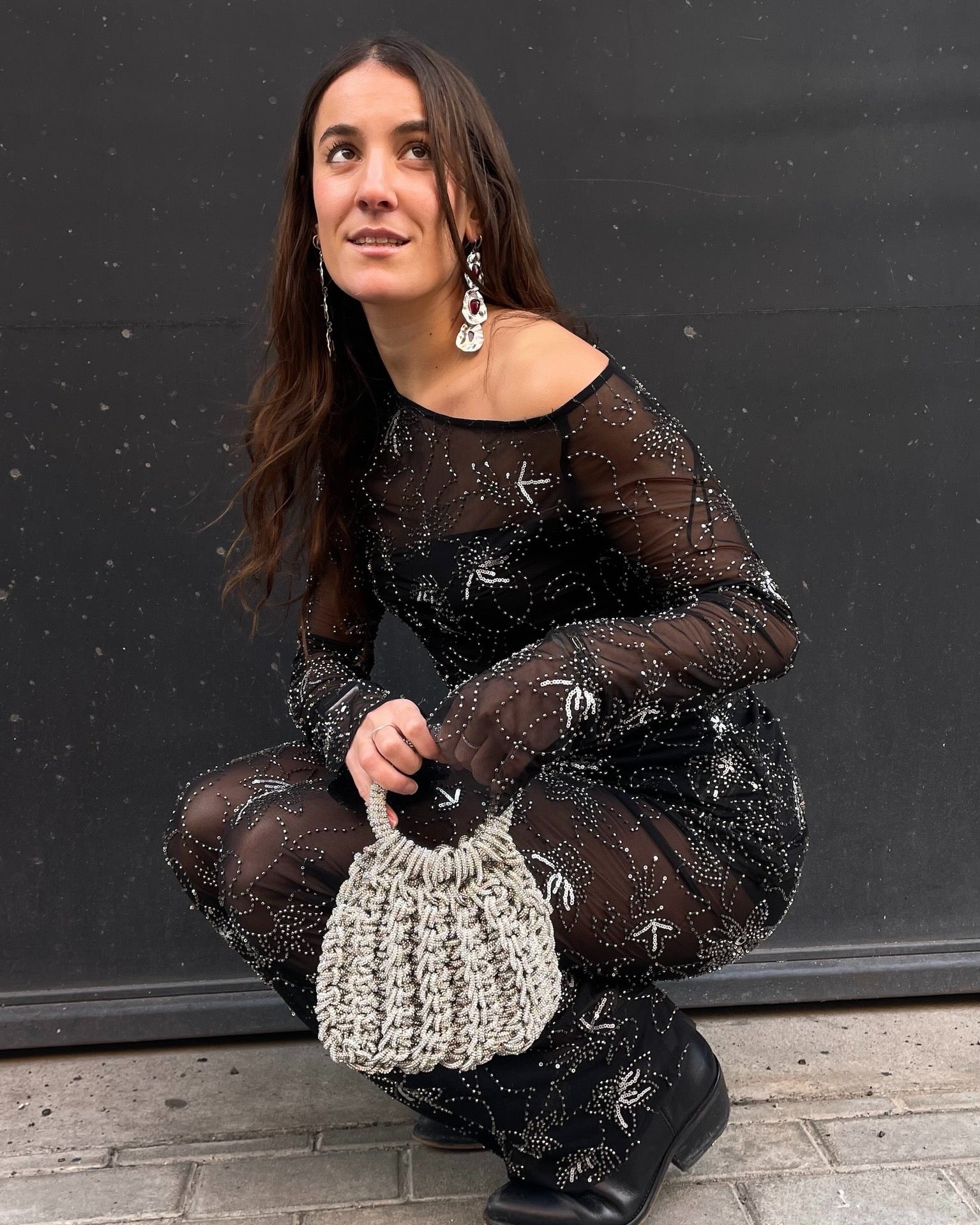 Bolso de Fiesta Kabosio Aura Crochet Plata