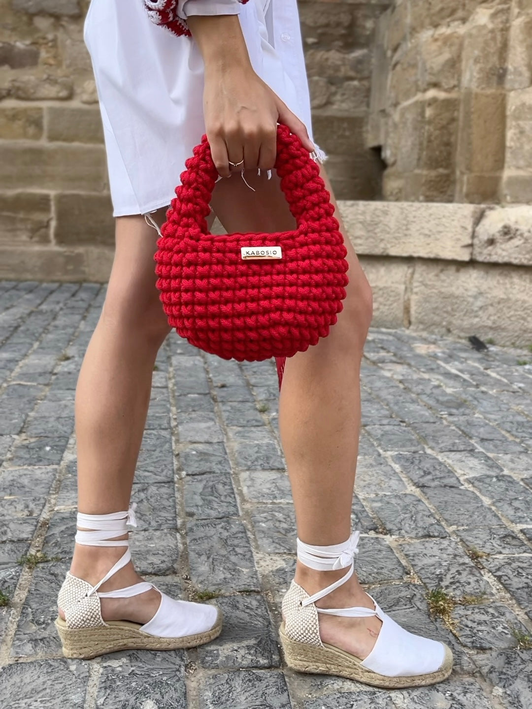 Bolso de Mano Kabosio Coco Crochet Rojo