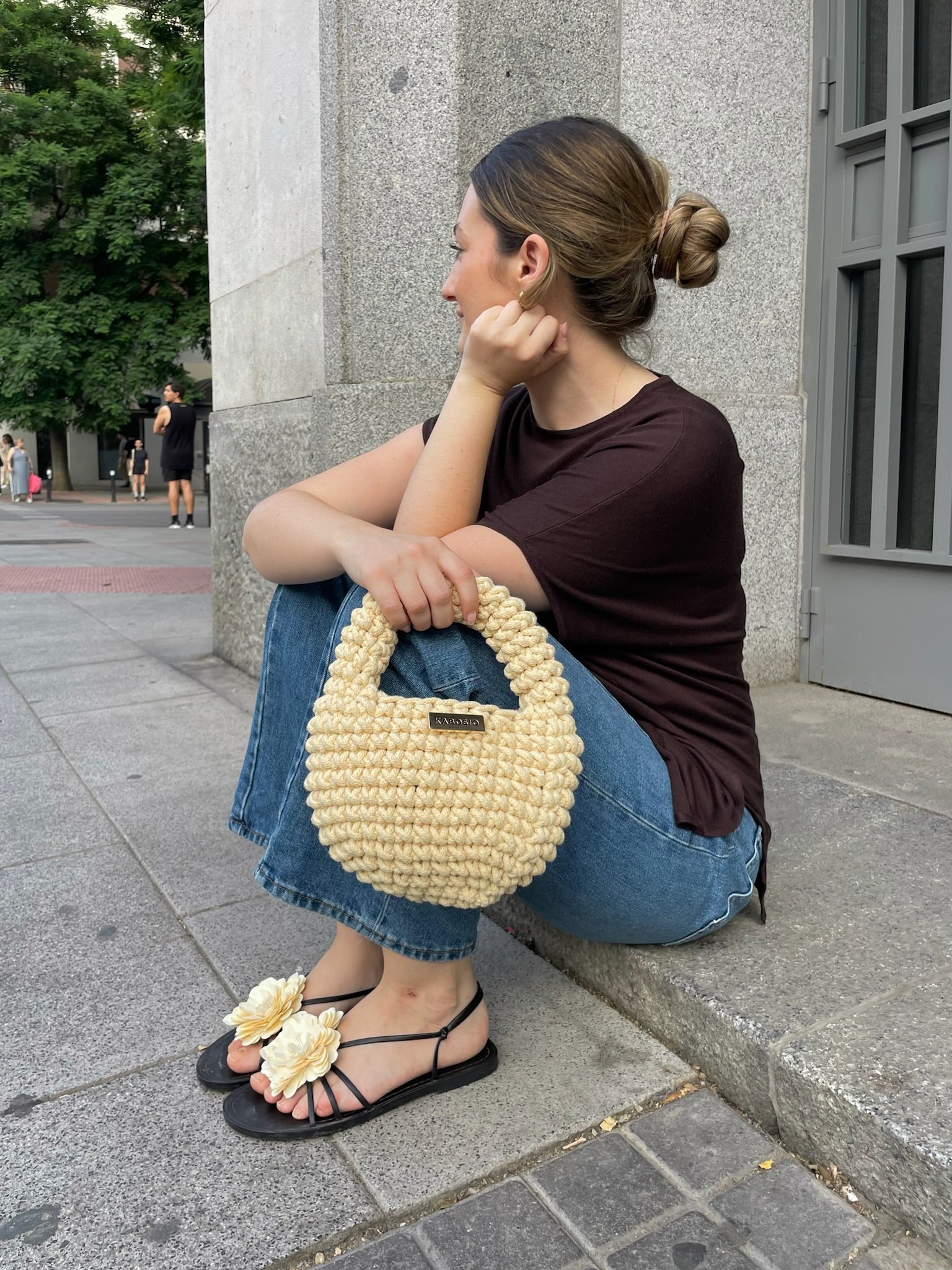 Bolso de Mano Kabosio Coco Crochet Mantequilla