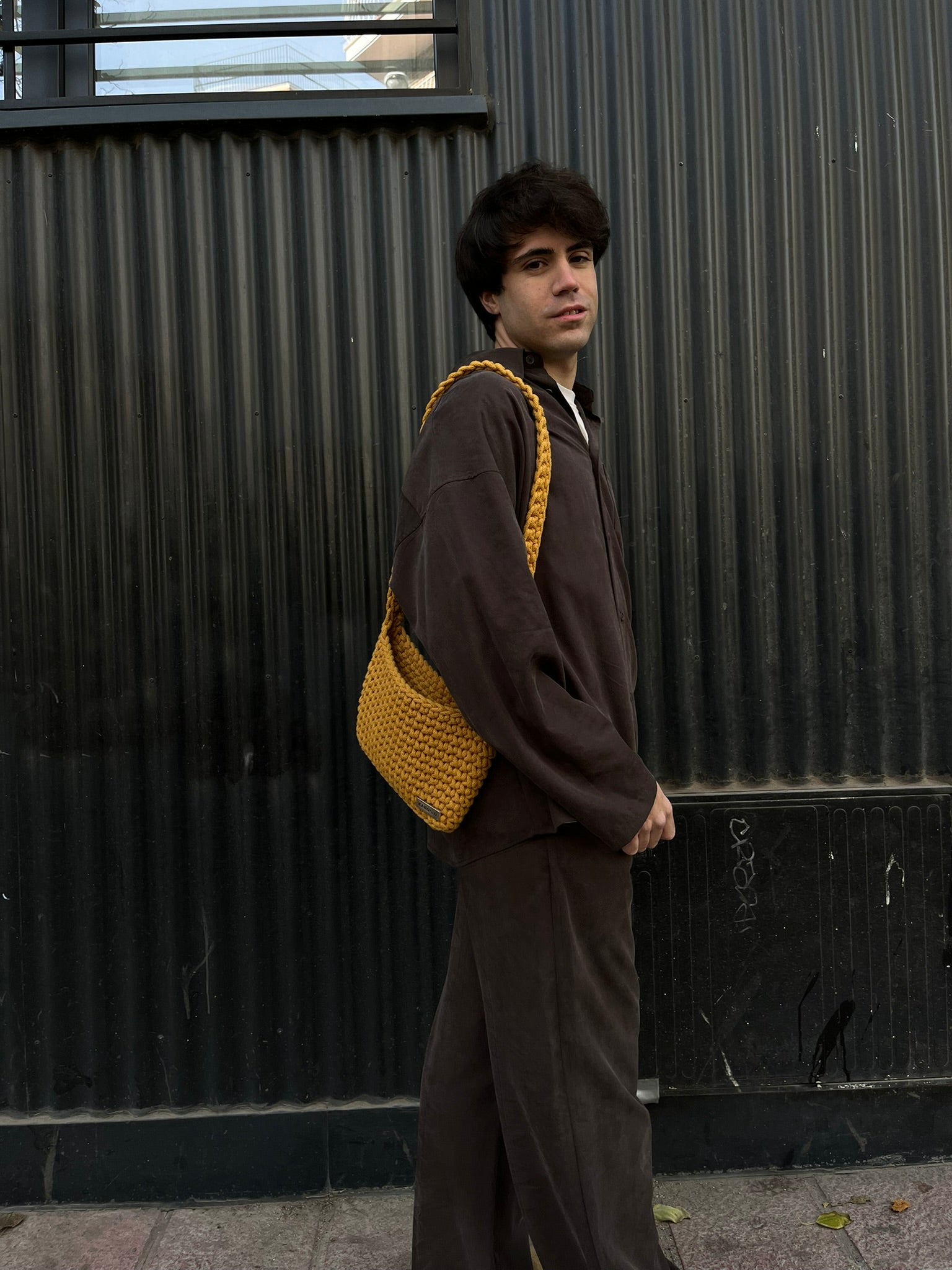 Bolso Hombro y Bandolera Kabosio Original Crochet Mostaza