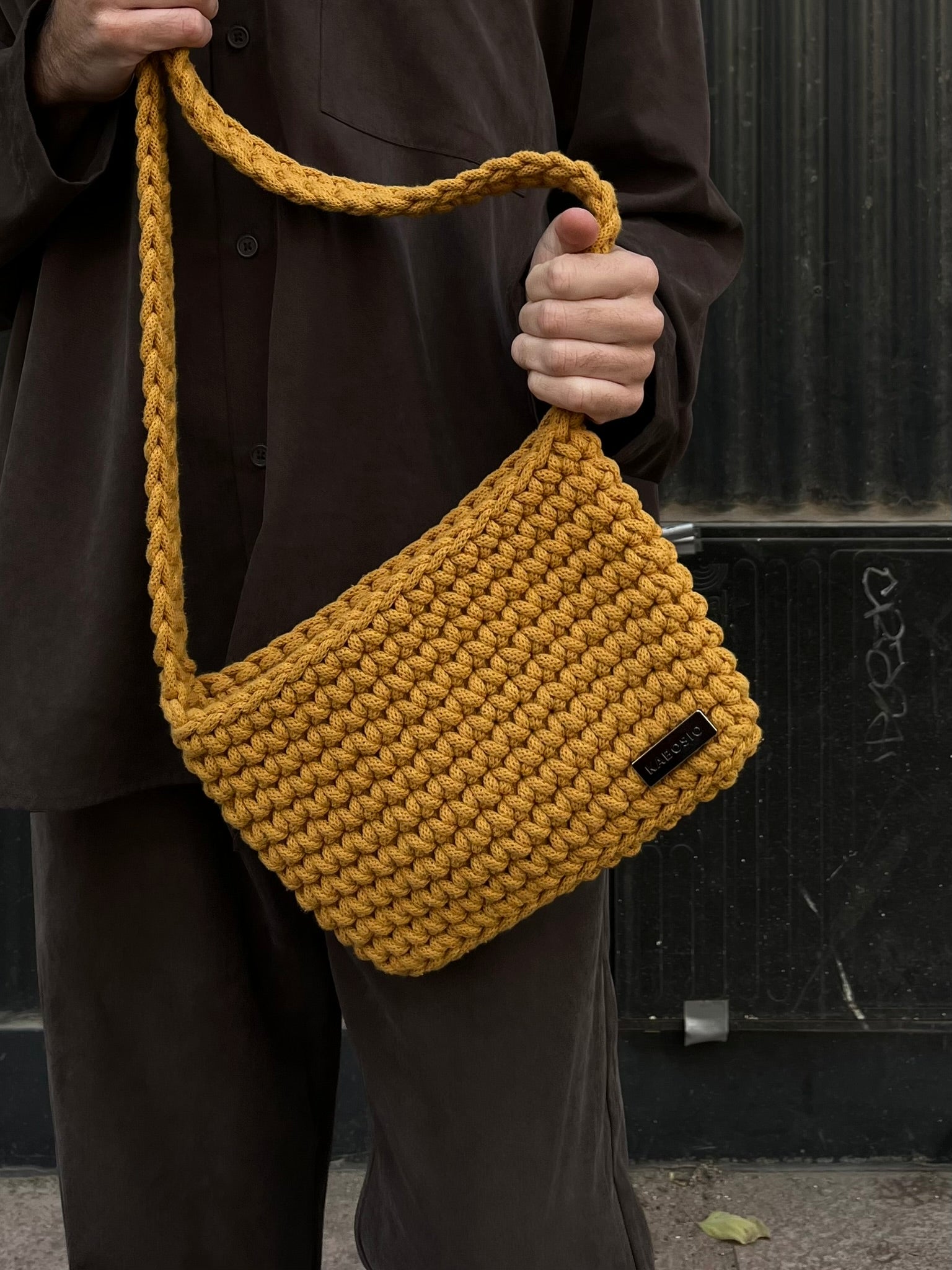 Bolso Hombro y Bandolera Kabosio Original Crochet Mostaza