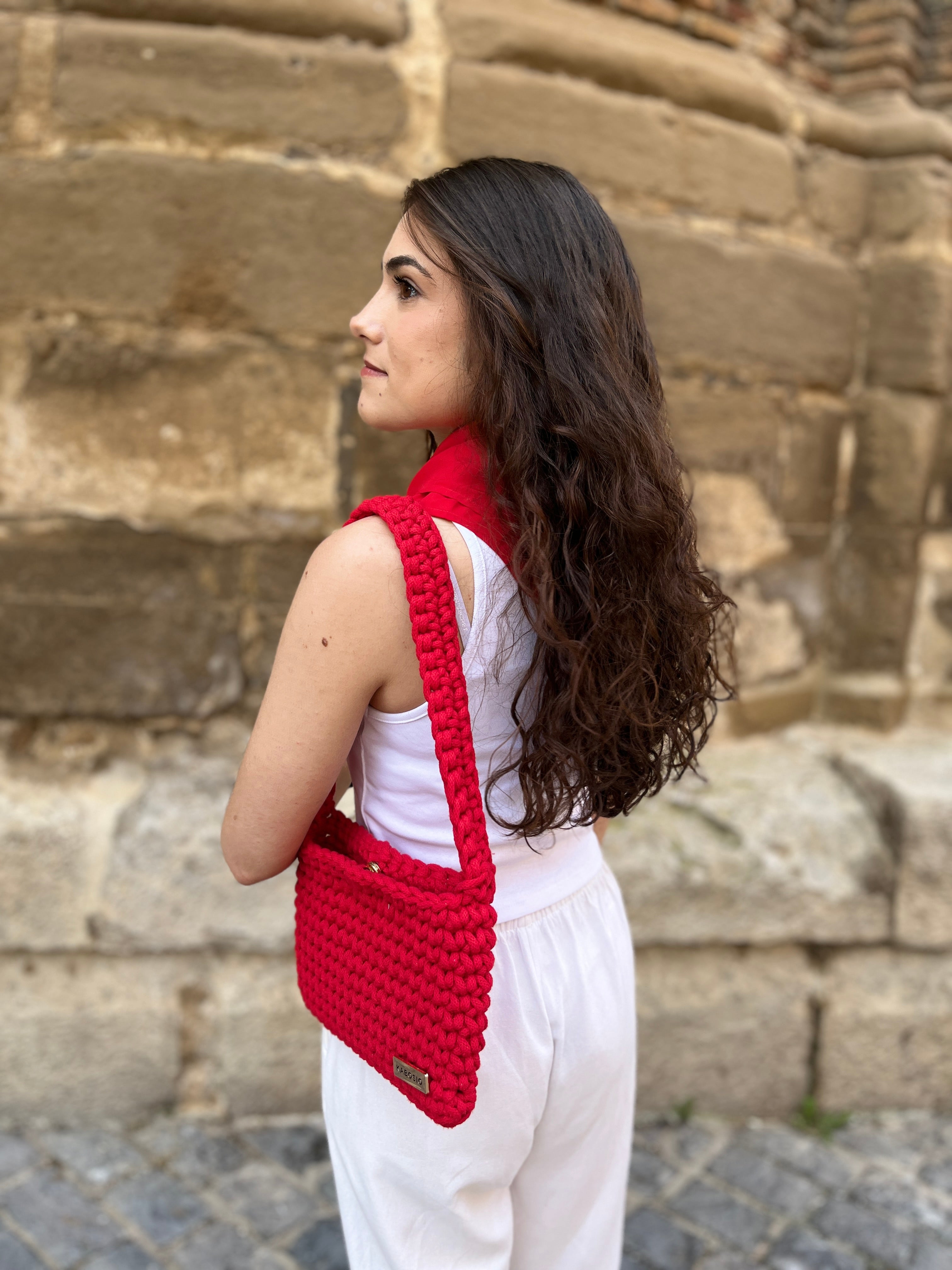 Bolso Hombro y Bandolera Kabosio Original Crochet Rojo