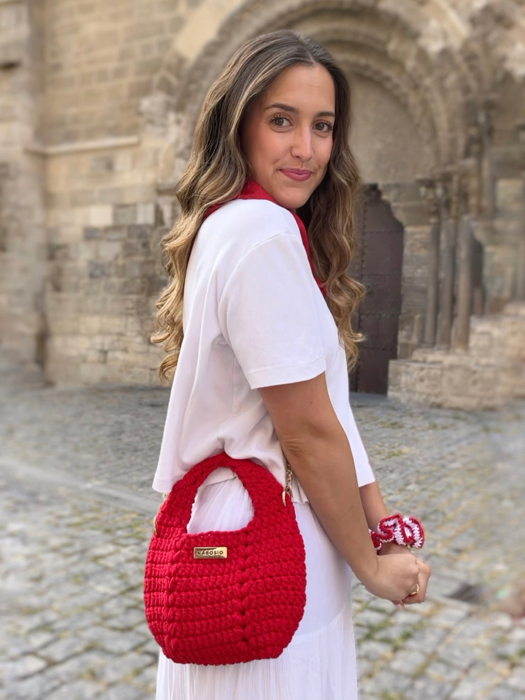 Bolso de Mano Kabosio Luna Crochet Rojo