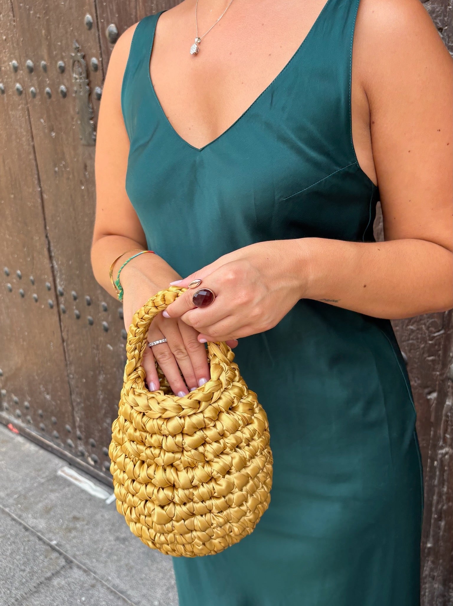 Bolso de Mano Kabosio Perla Crochet Oro