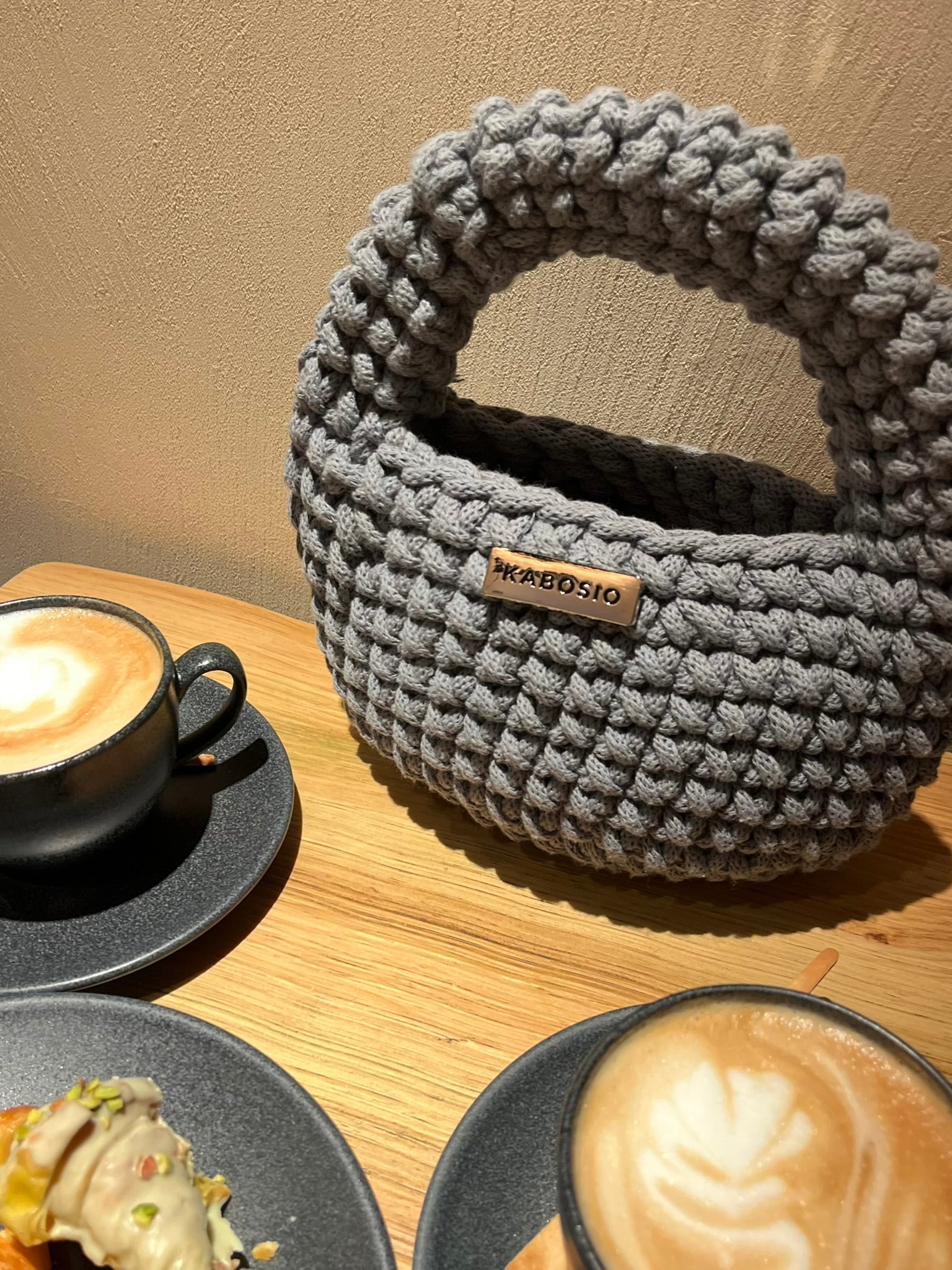 Bolso de Mano Kabosio Coco Crochet Gris
