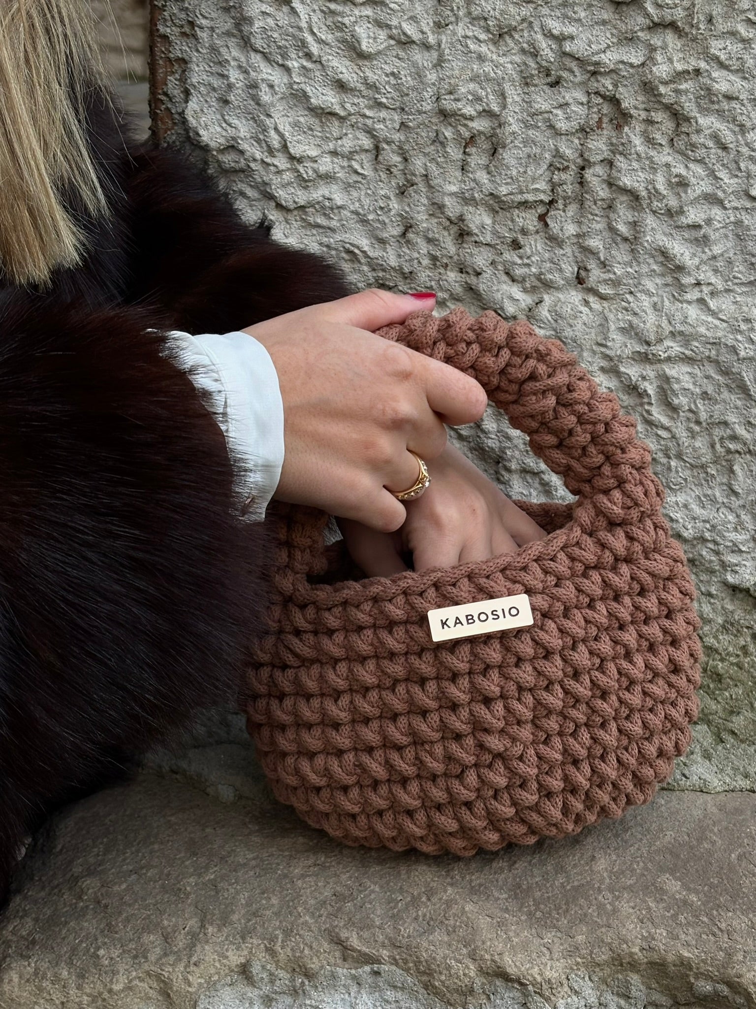 Bolso de Mano Kabosio Coco Crochet Avellana