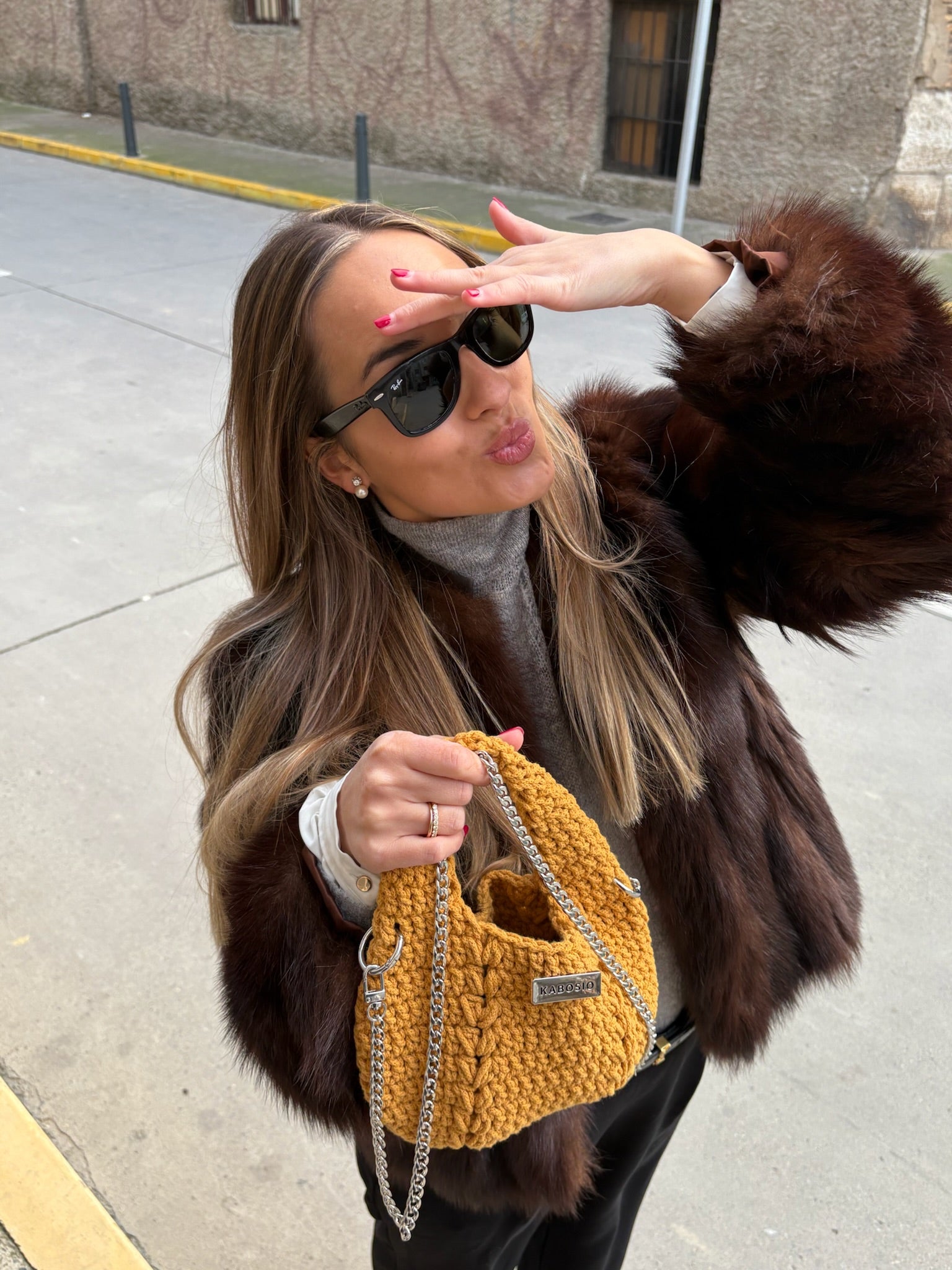 Bolso de Mano Kabosio Luna Crochet Mostaza