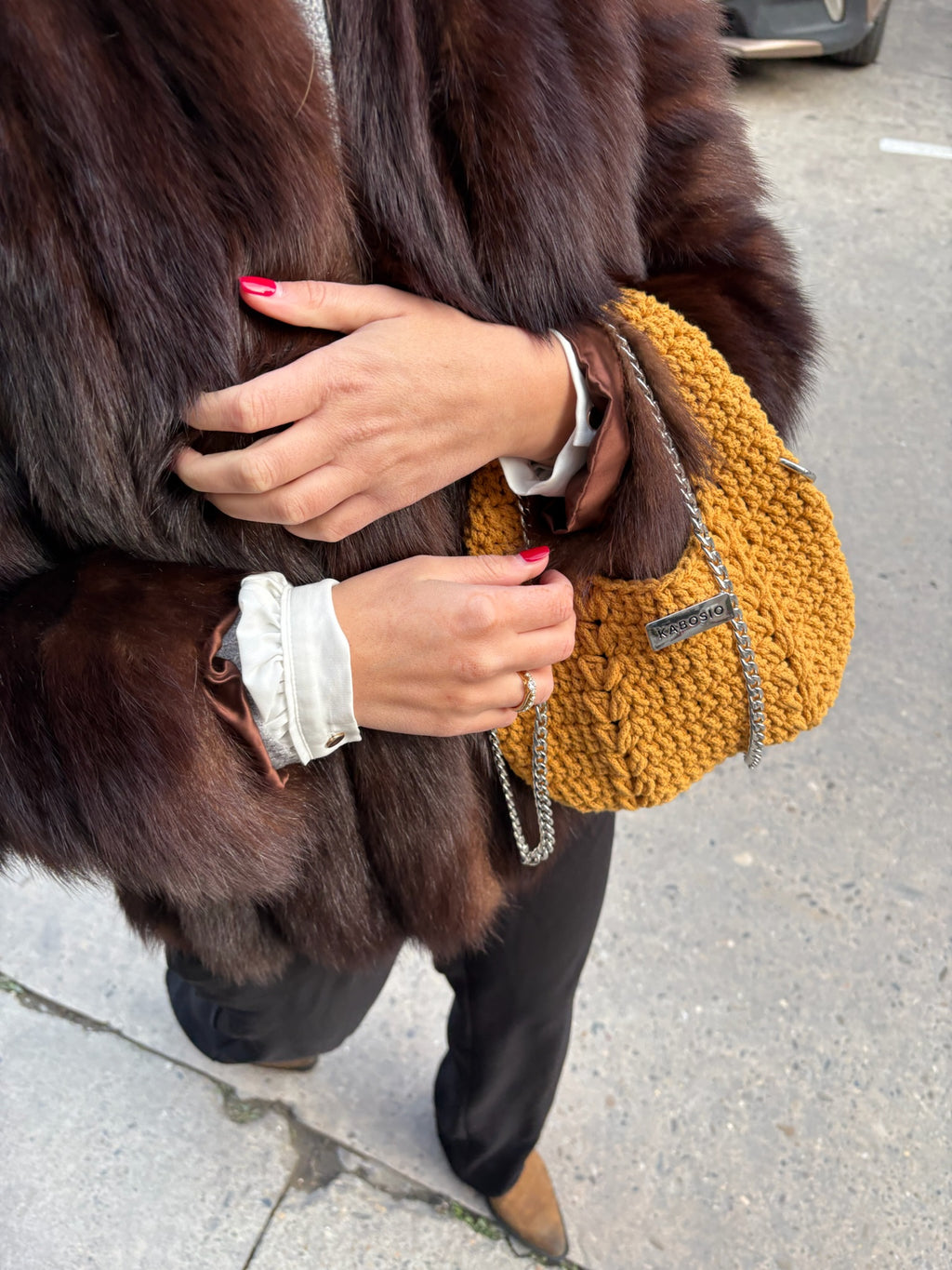 Bolso de Mano Kabosio Luna Crochet Mostaza