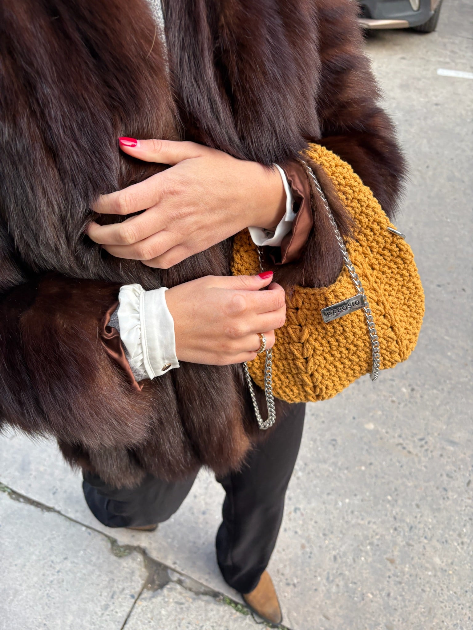 Bolso de Mano Kabosio Luna Crochet Mostaza