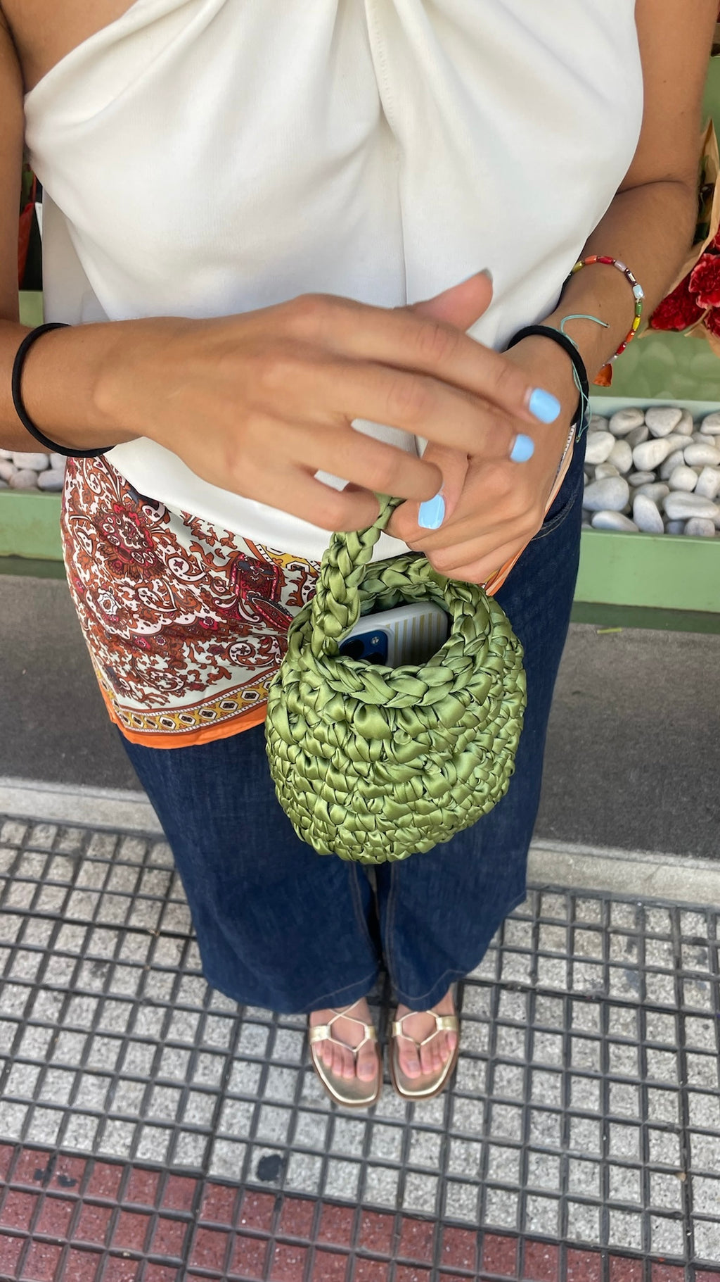 Bolso de Mano Kabosio Perla Crochet Oliva