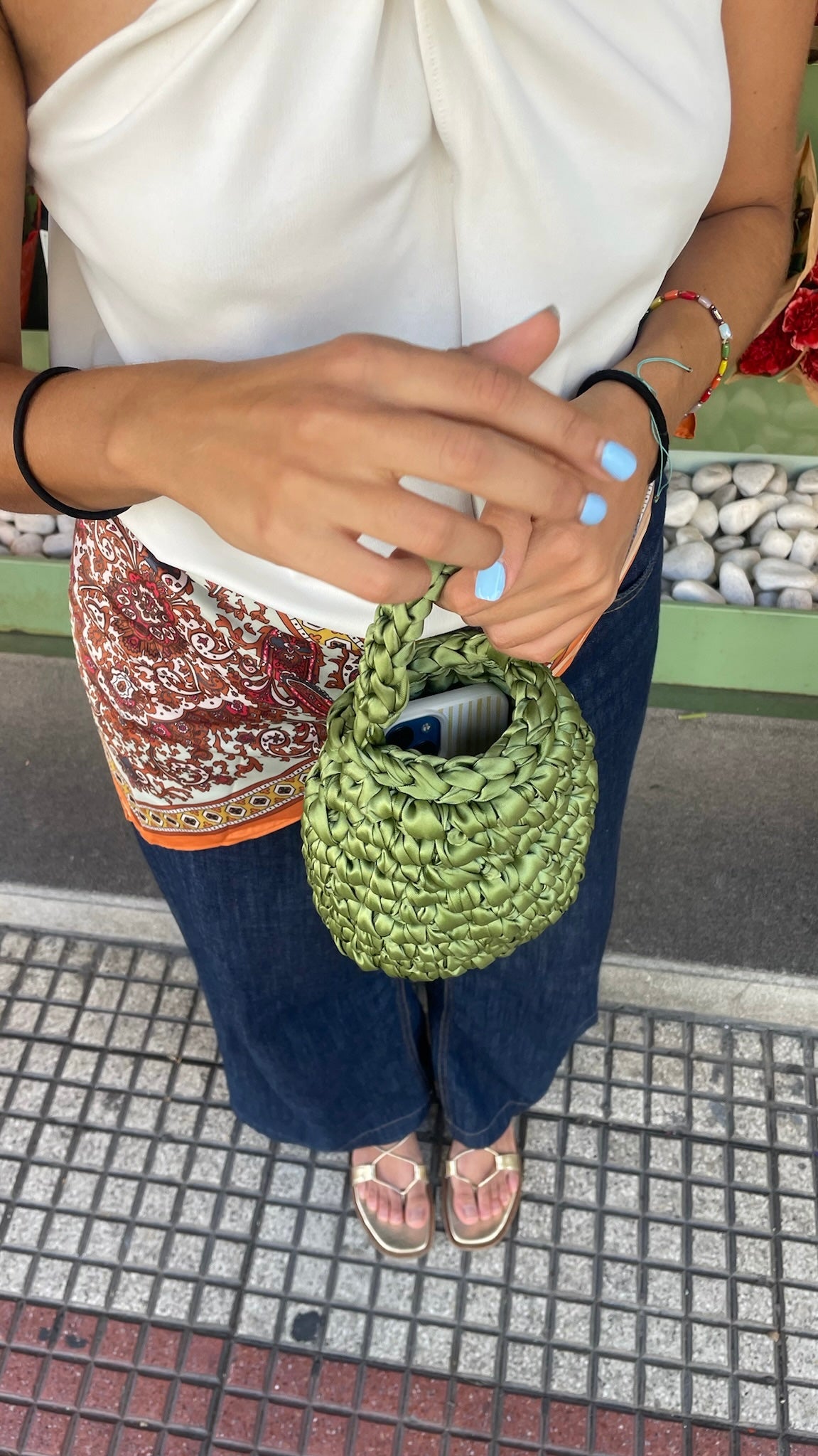 Bolso de Mano Kabosio Perla Crochet Oliva
