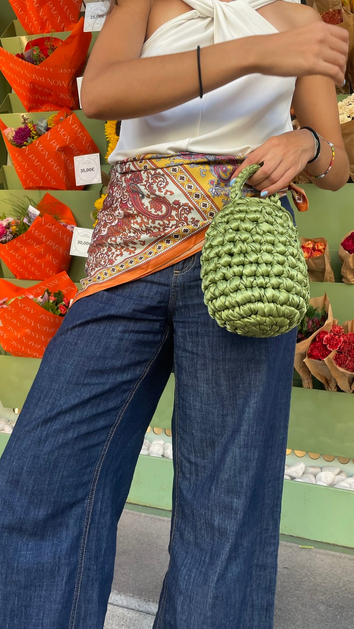 Bolso de Mano Kabosio Perla Crochet Oliva