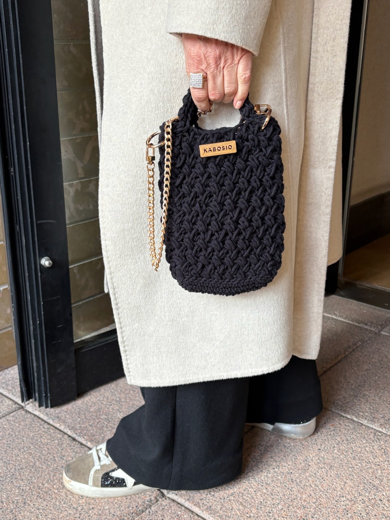 Bolso Bandolera Kabosio Hobo Crochet Negro