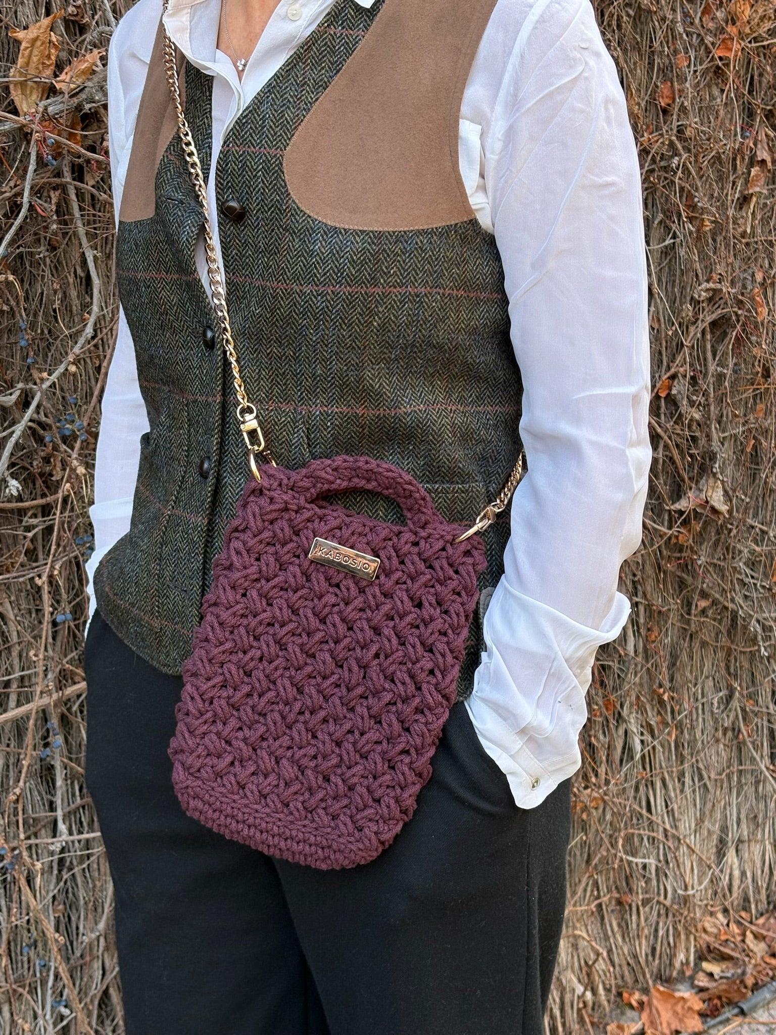 Bolso Bandolera Kabosio Hobo Crochet Granate