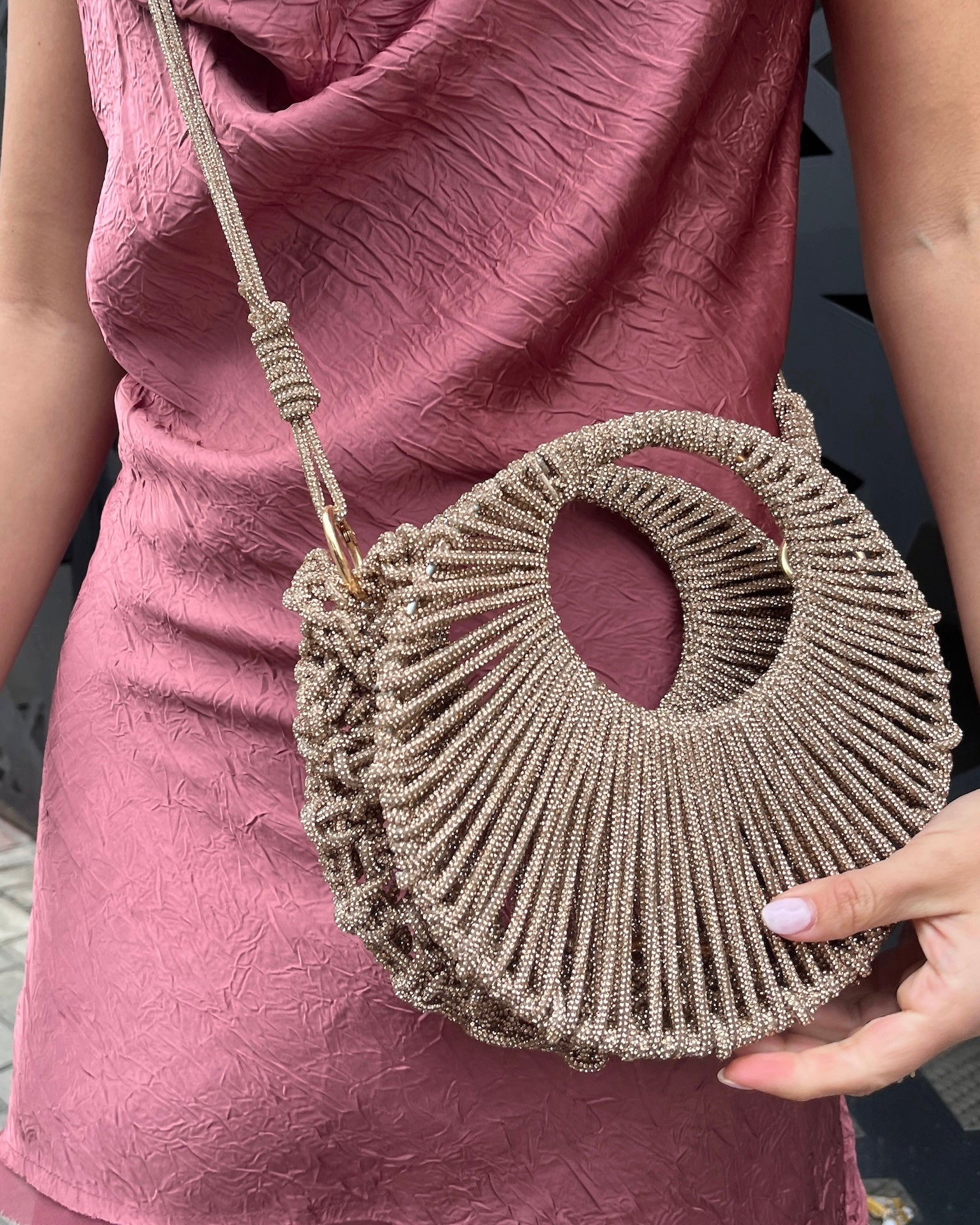 Bolso de Fiesta Kabosio Eclipse Macramé Oro