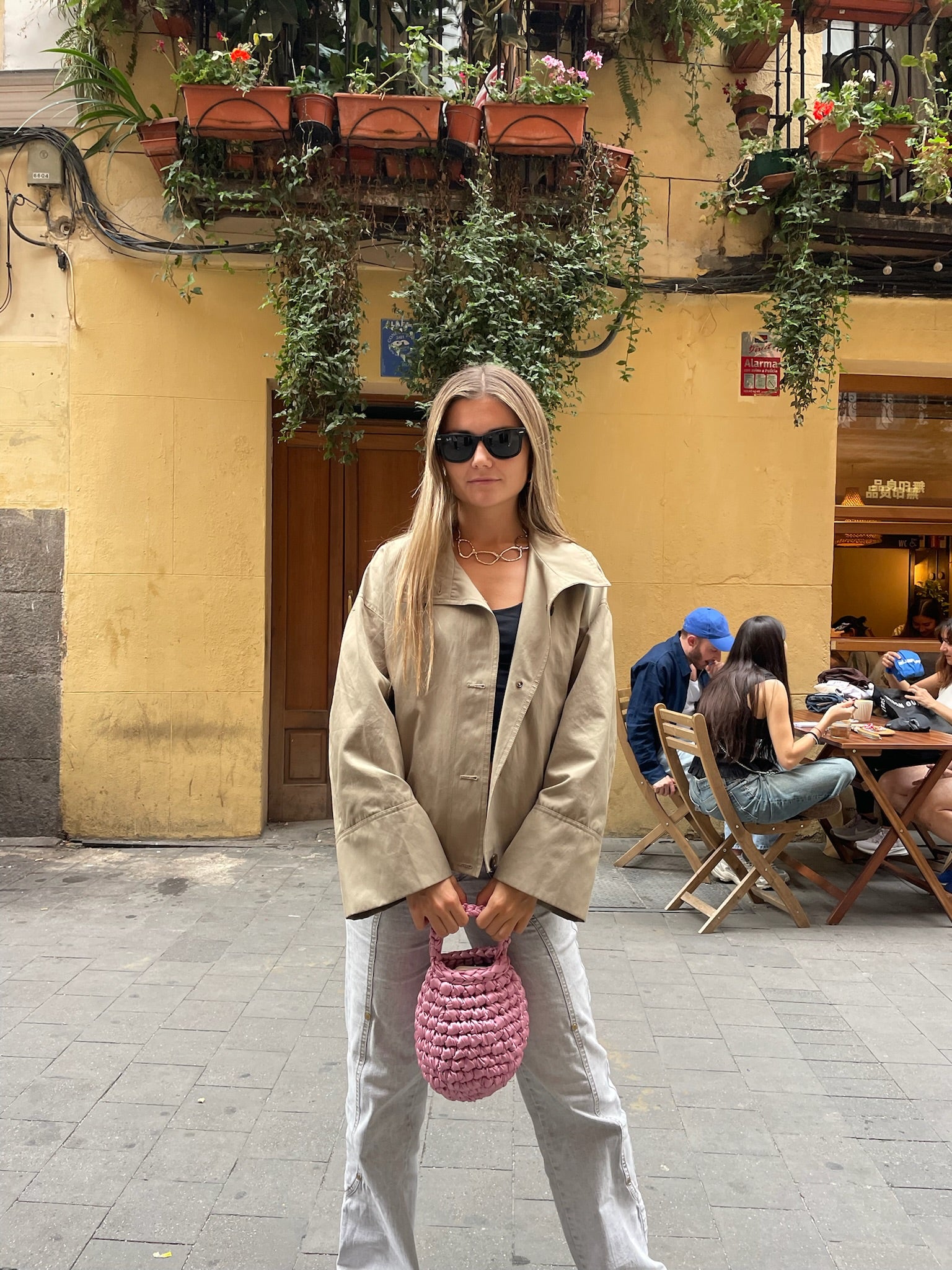 Bolso de Mano Kabosio Perla Crochet Rosa