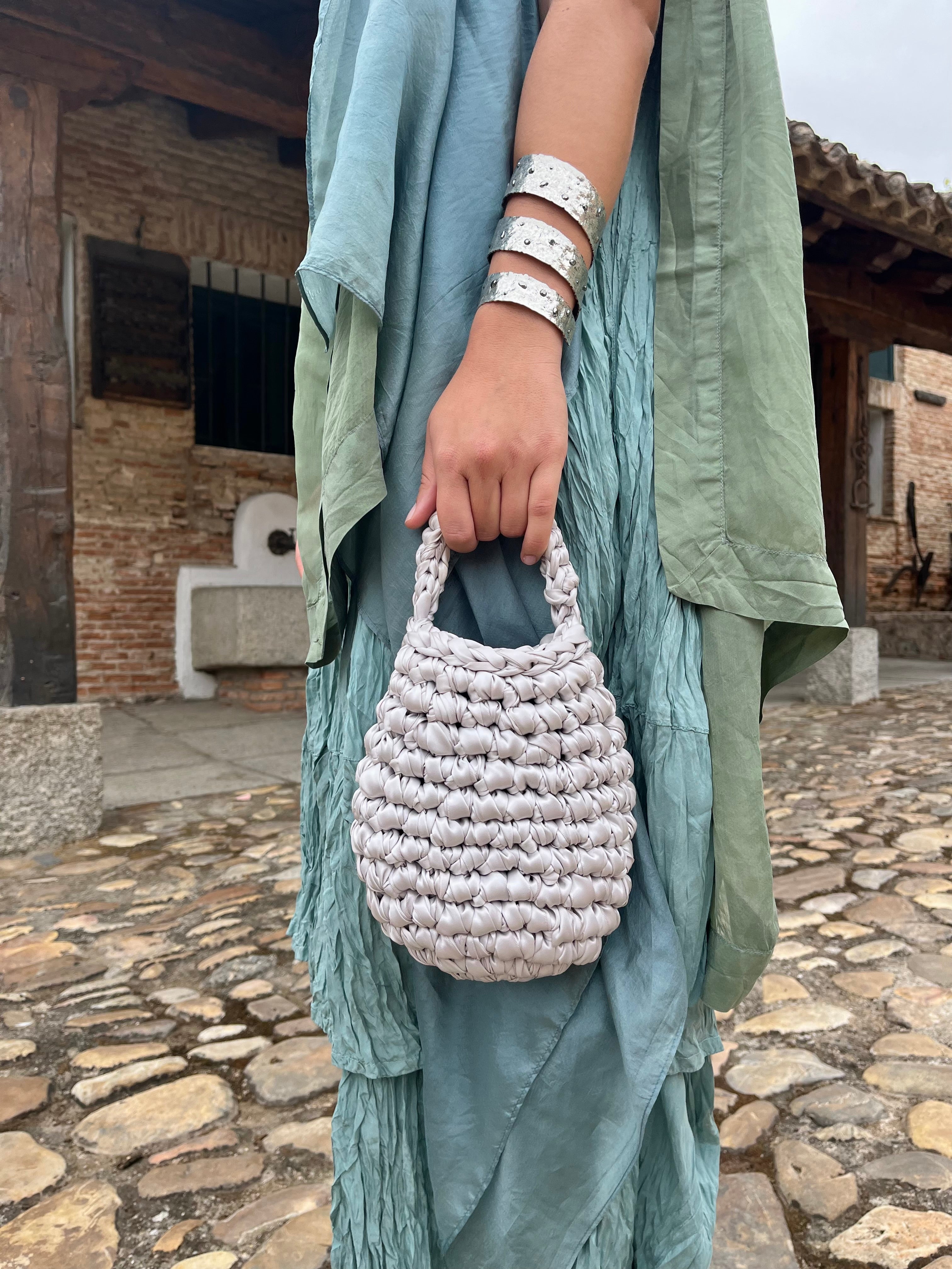 Bolso de Mano Kabosio Perla Crochet Plata