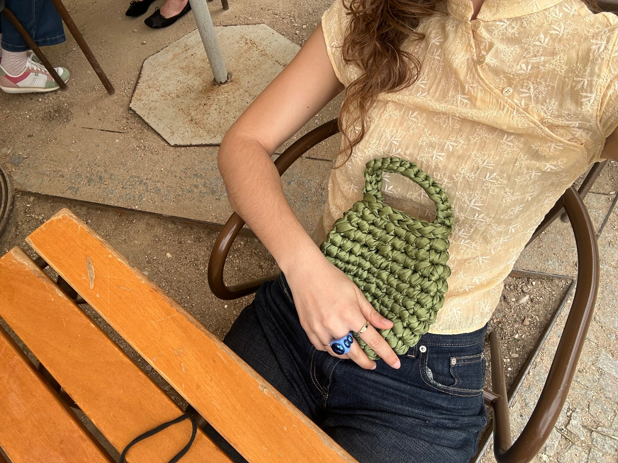 Bolso de Mano Kabosio Perla Crochet Oliva