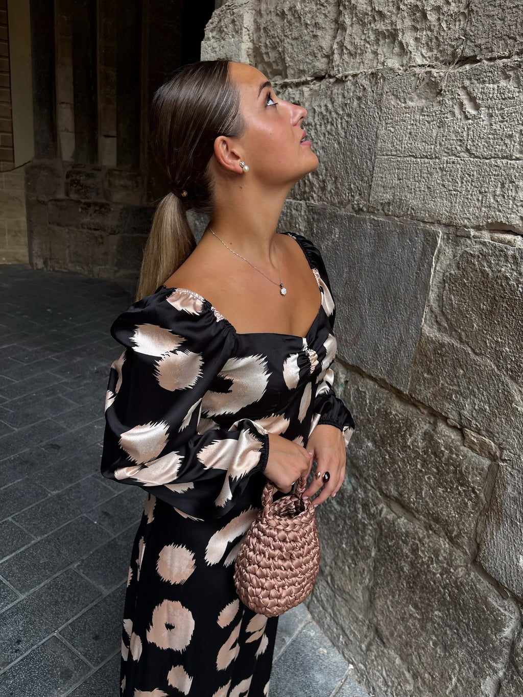 Bolso de Mano Kabosio Perla Crochet Avellana