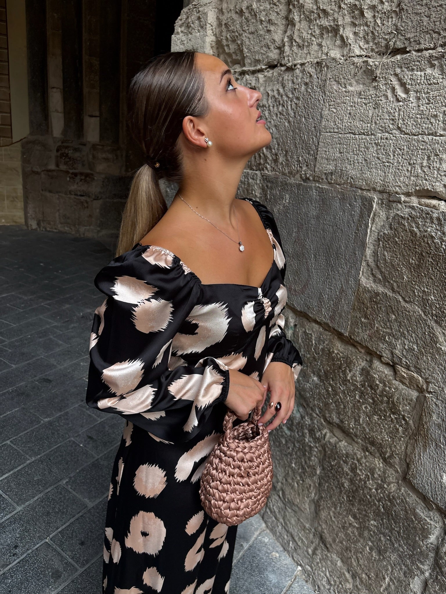 Bolso de Mano Kabosio Perla Crochet Avellana