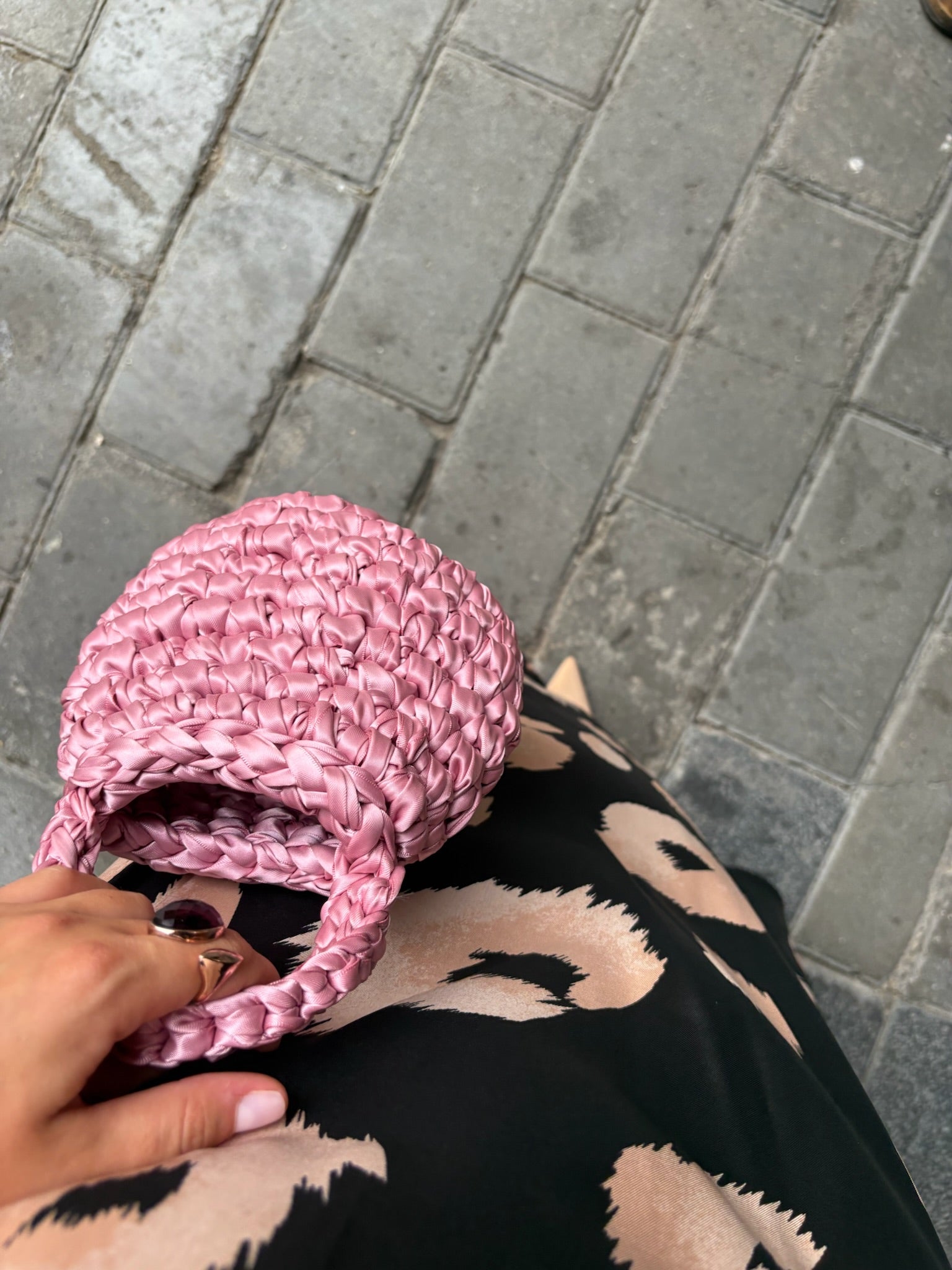 Bolso de Mano Kabosio Perla Crochet Rosa