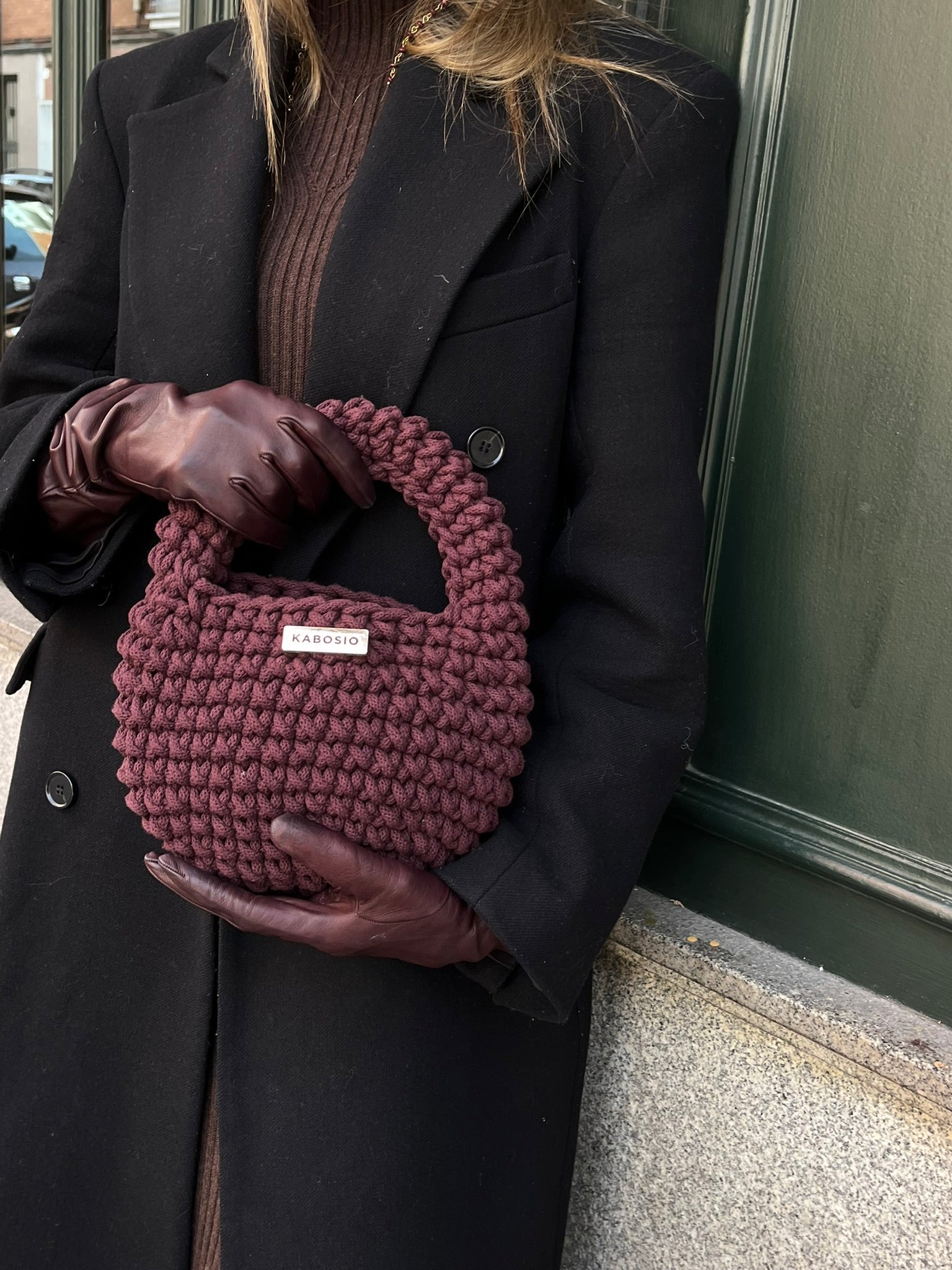 Bolso de Mano Kabosio Coco Crochet Granate