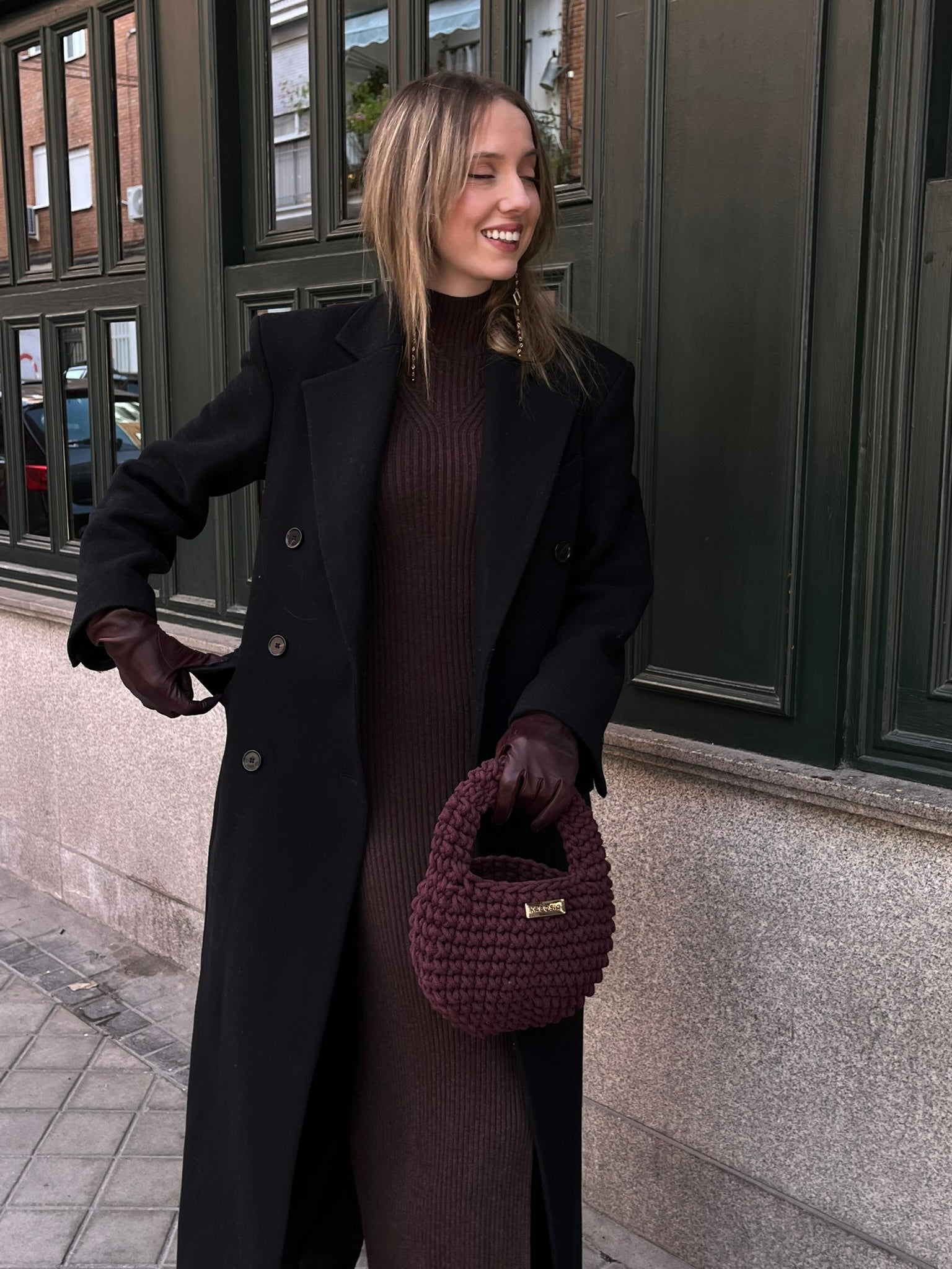 Bolso de Mano Kabosio Coco Crochet Granate