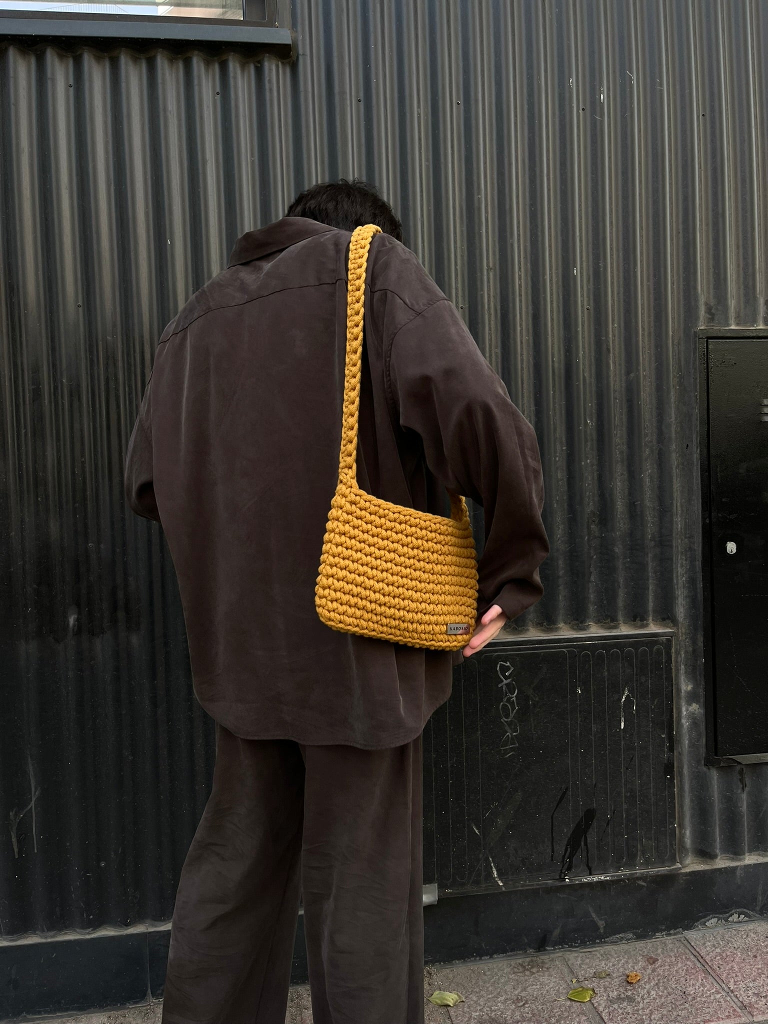 Bolso Hombro y Bandolera Kabosio Original Crochet Mostaza