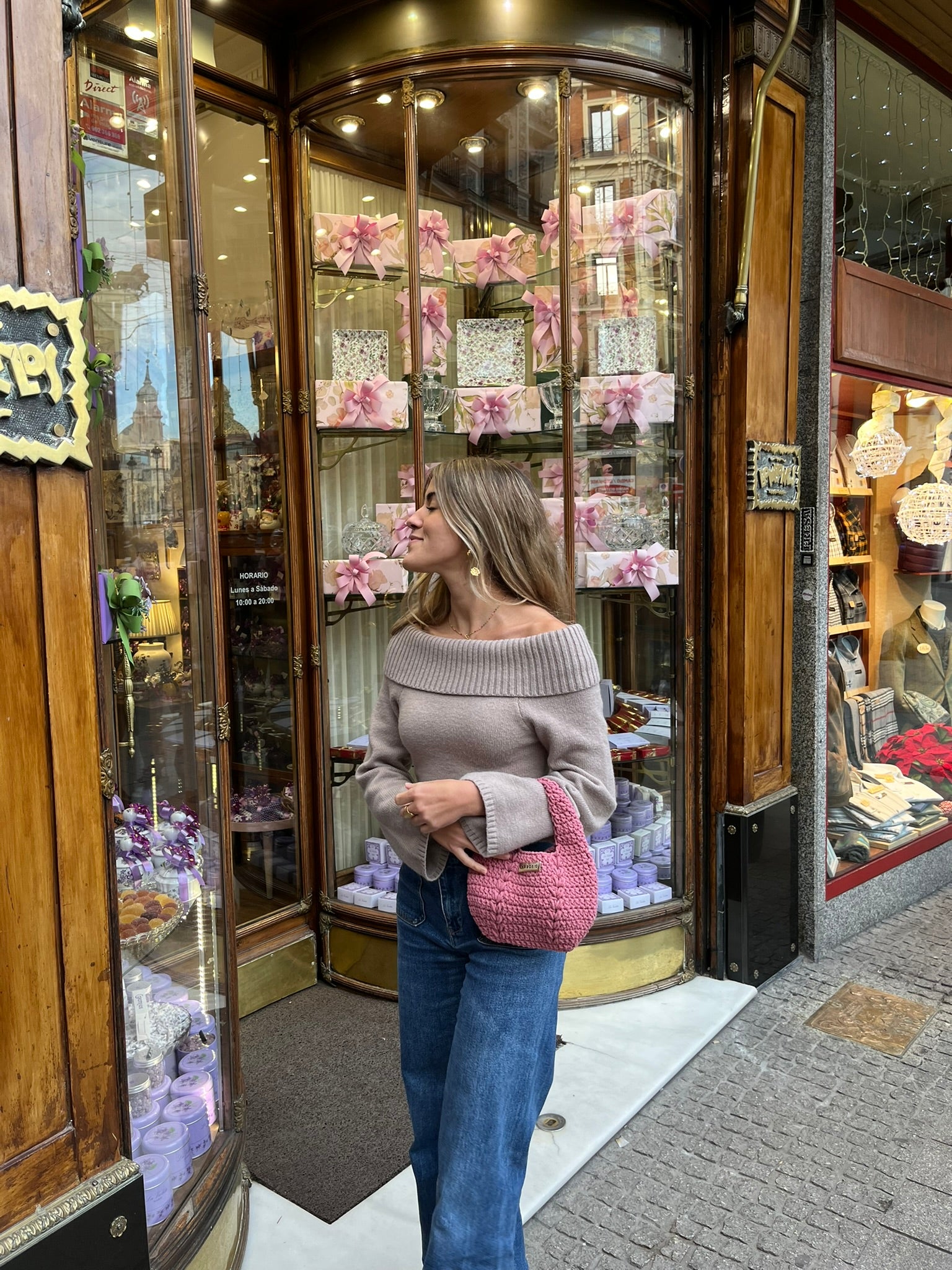 Bolso de Mano Kabosio Luna Crochet Rosa