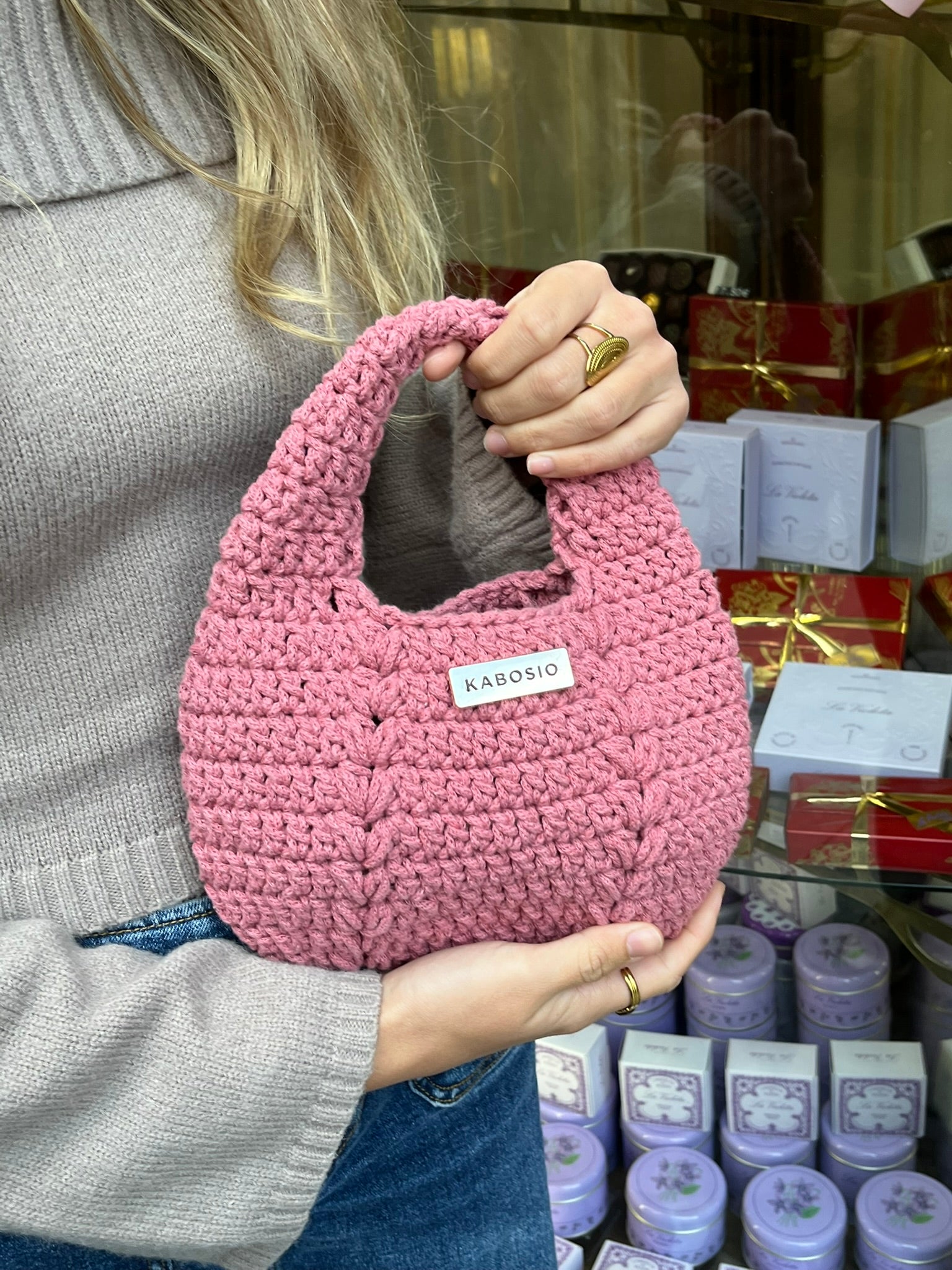 Bolso de Mano Kabosio Luna Crochet Rosa