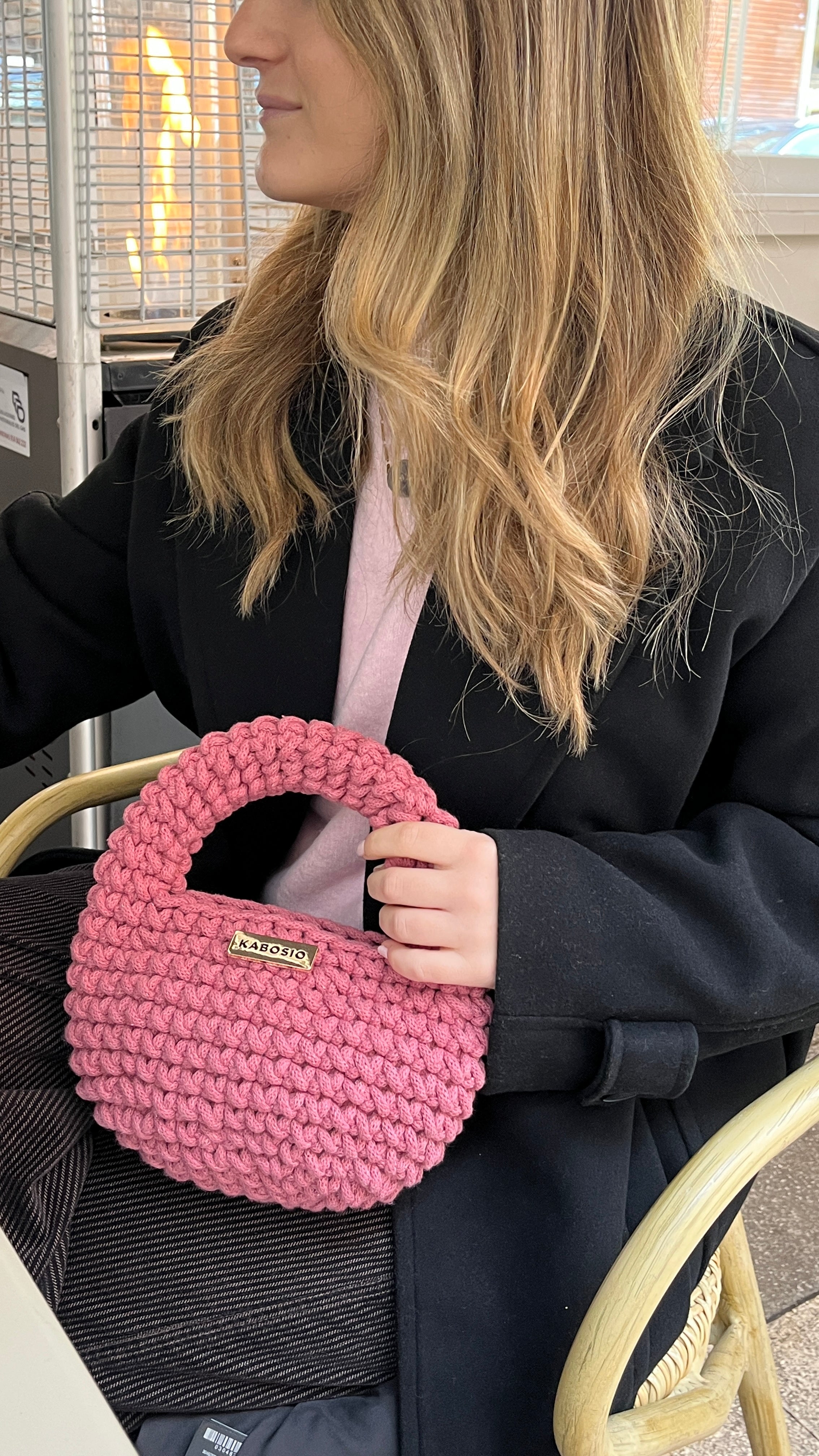 Bolso de Mano Kabosio Coco Crochet Rosa