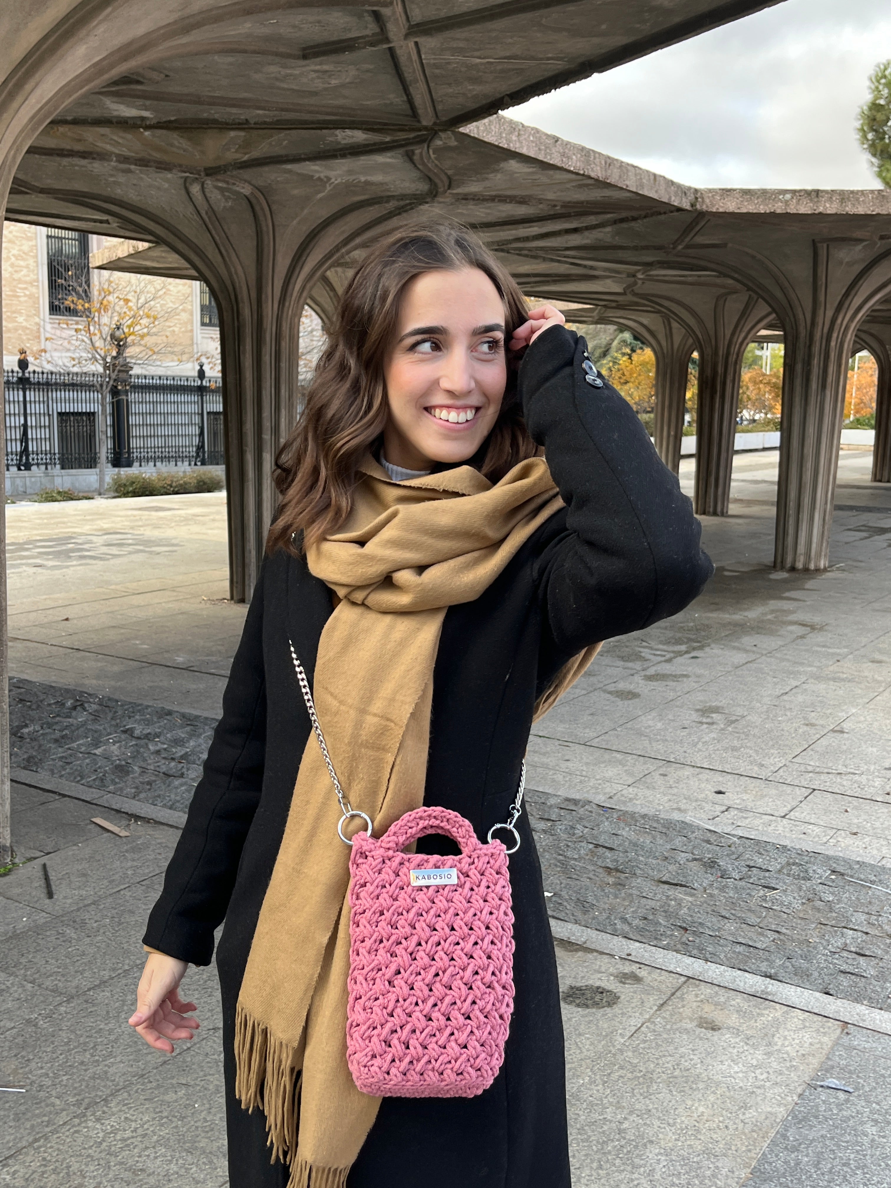 Bolso Bandolera Kabosio Hobo Crochet Rosa