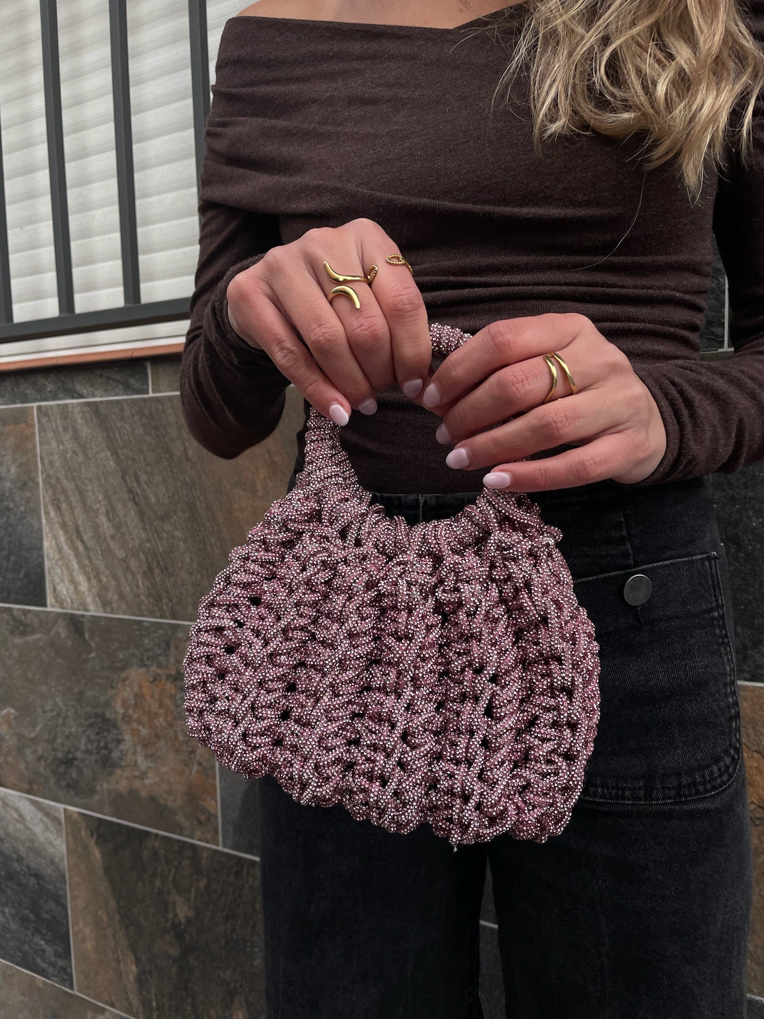 Bolso de Fiesta Kabosio Aura Crochet Rosa