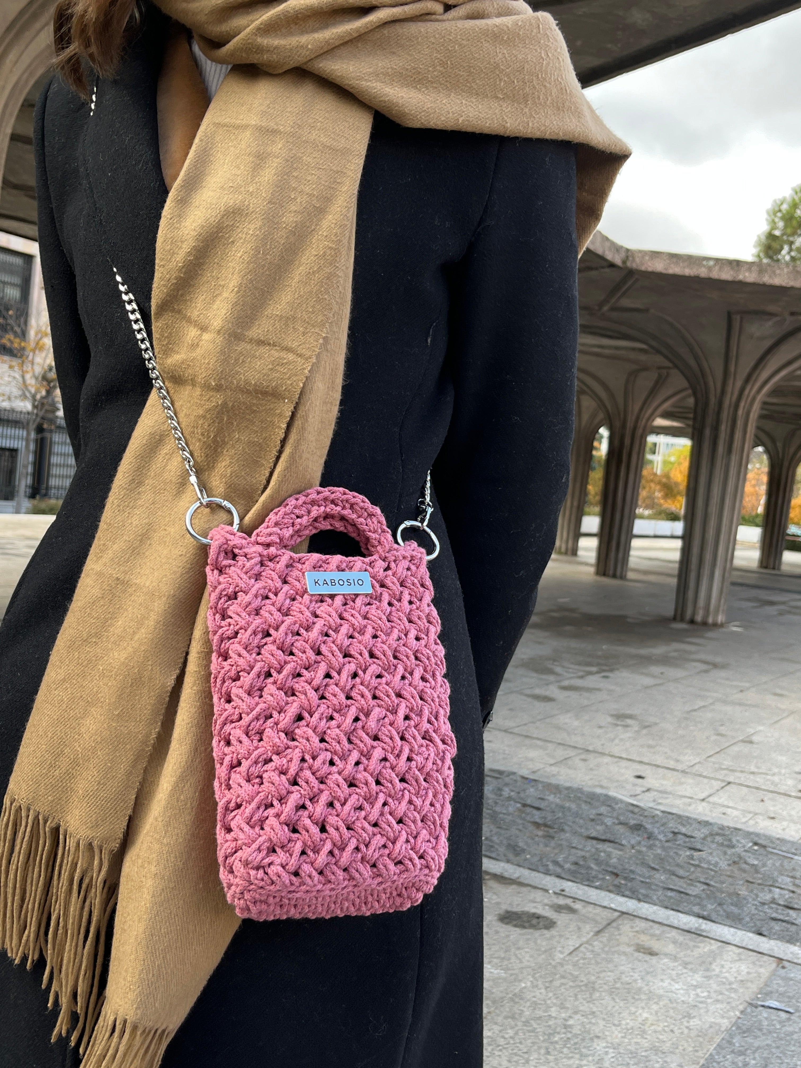 Bolso Bandolera Kabosio Hobo Crochet Rosa