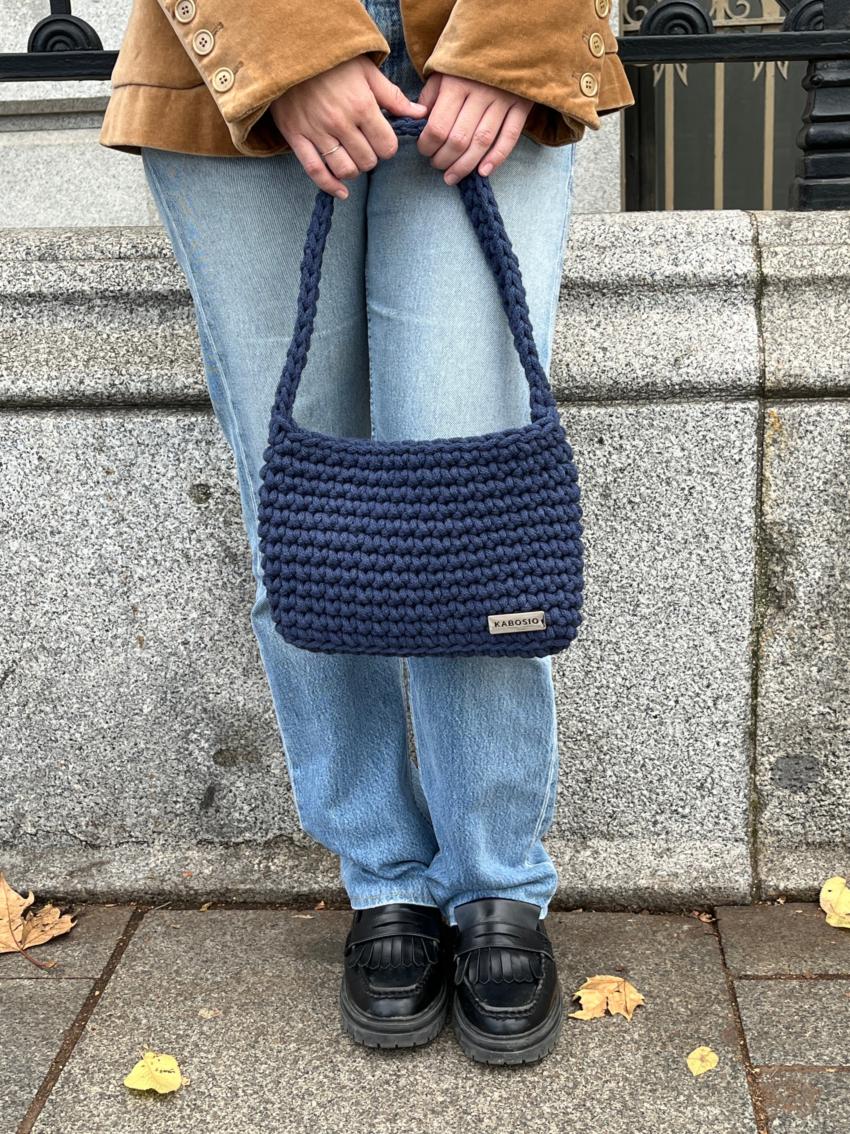 Bolso Hombro y Bandolera Kabosio Original Crochet Vaquero