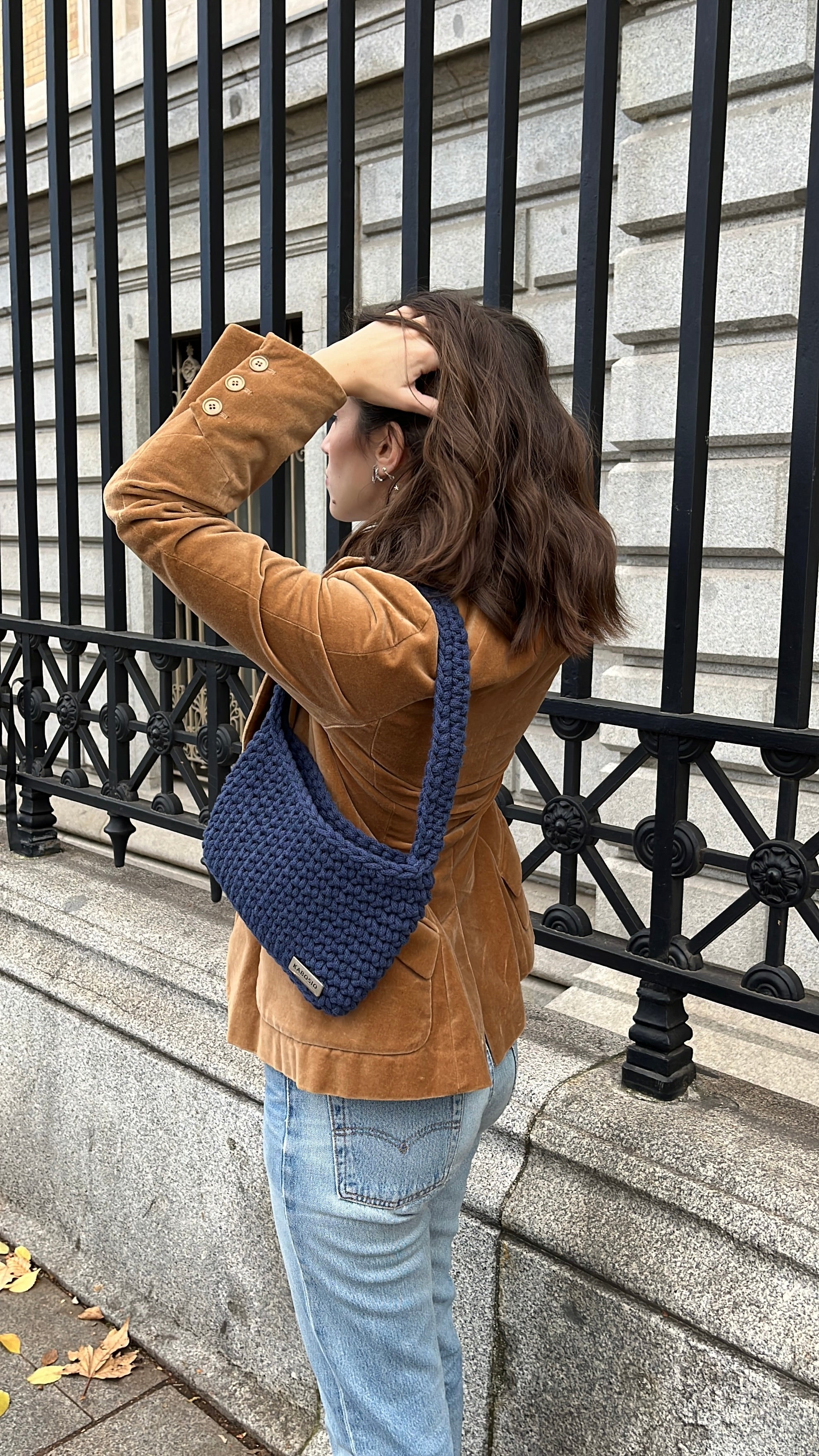 Bolso Hombro y Bandolera Kabosio Original Crochet Vaquero