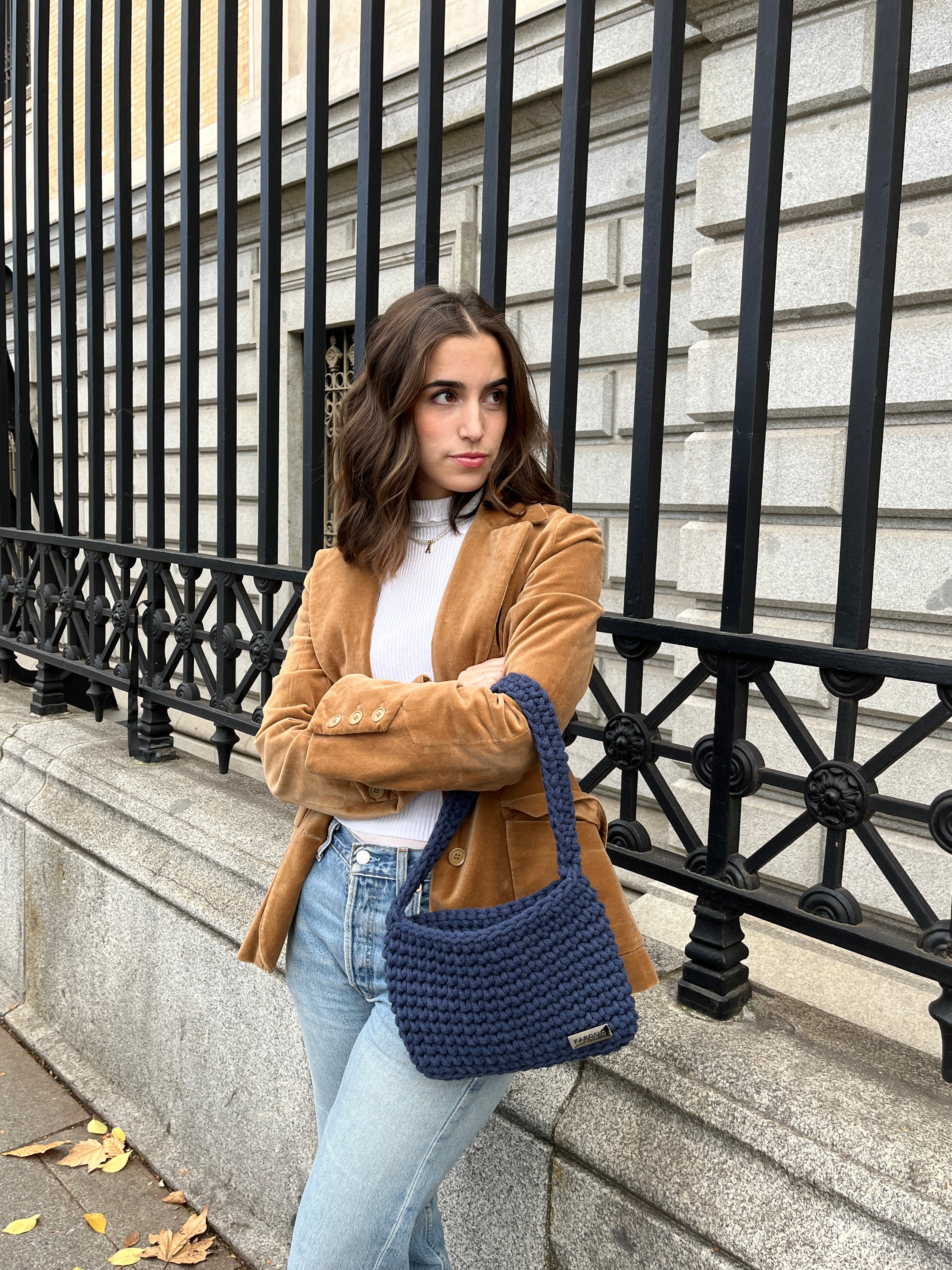 Bolso Hombro y Bandolera Kabosio Original Crochet Vaquero