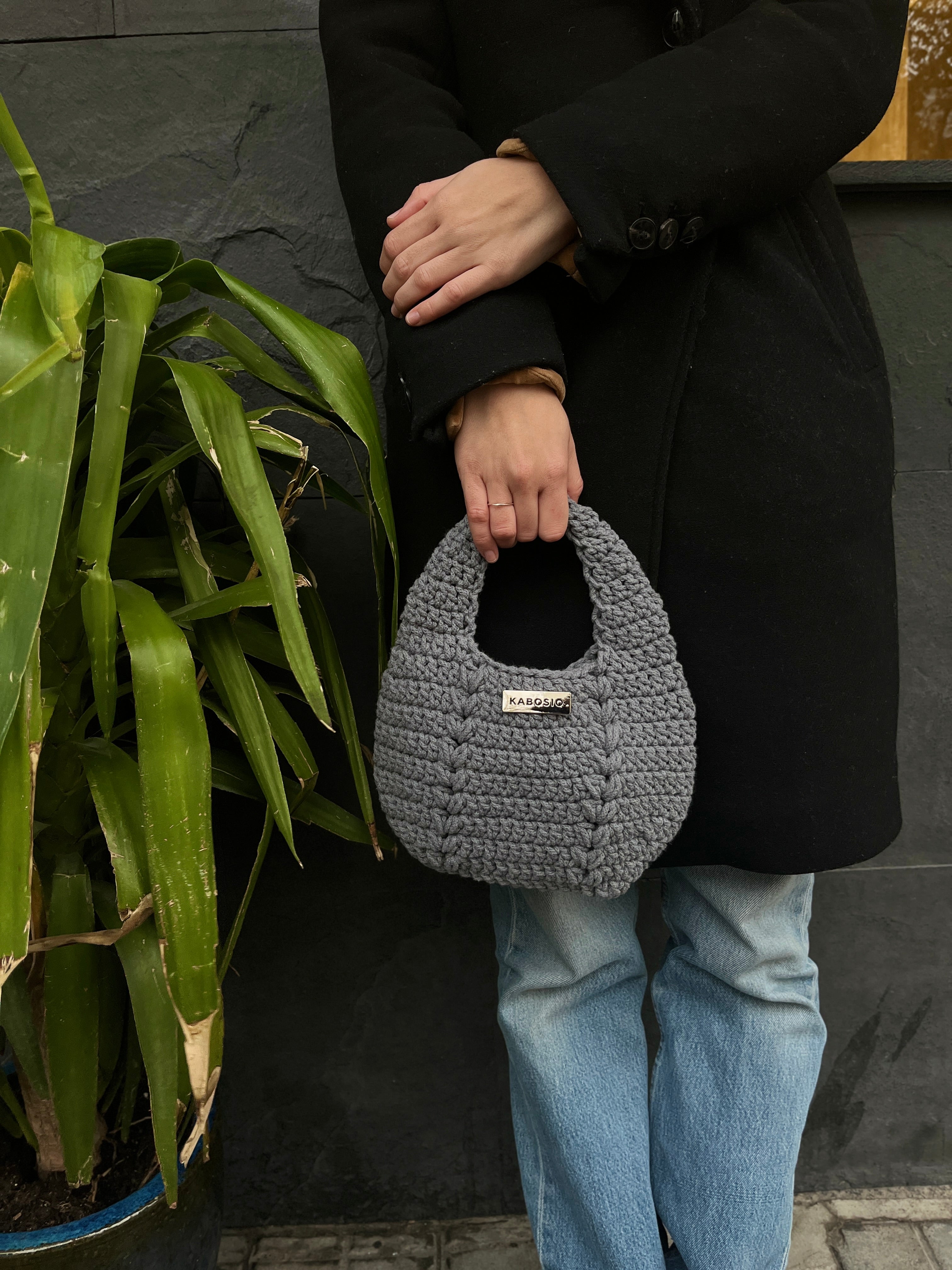 Bolso de Mano Kabosio Luna Crochet Gris